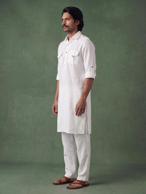 White Safari 100% Pure Linen Long Kurta