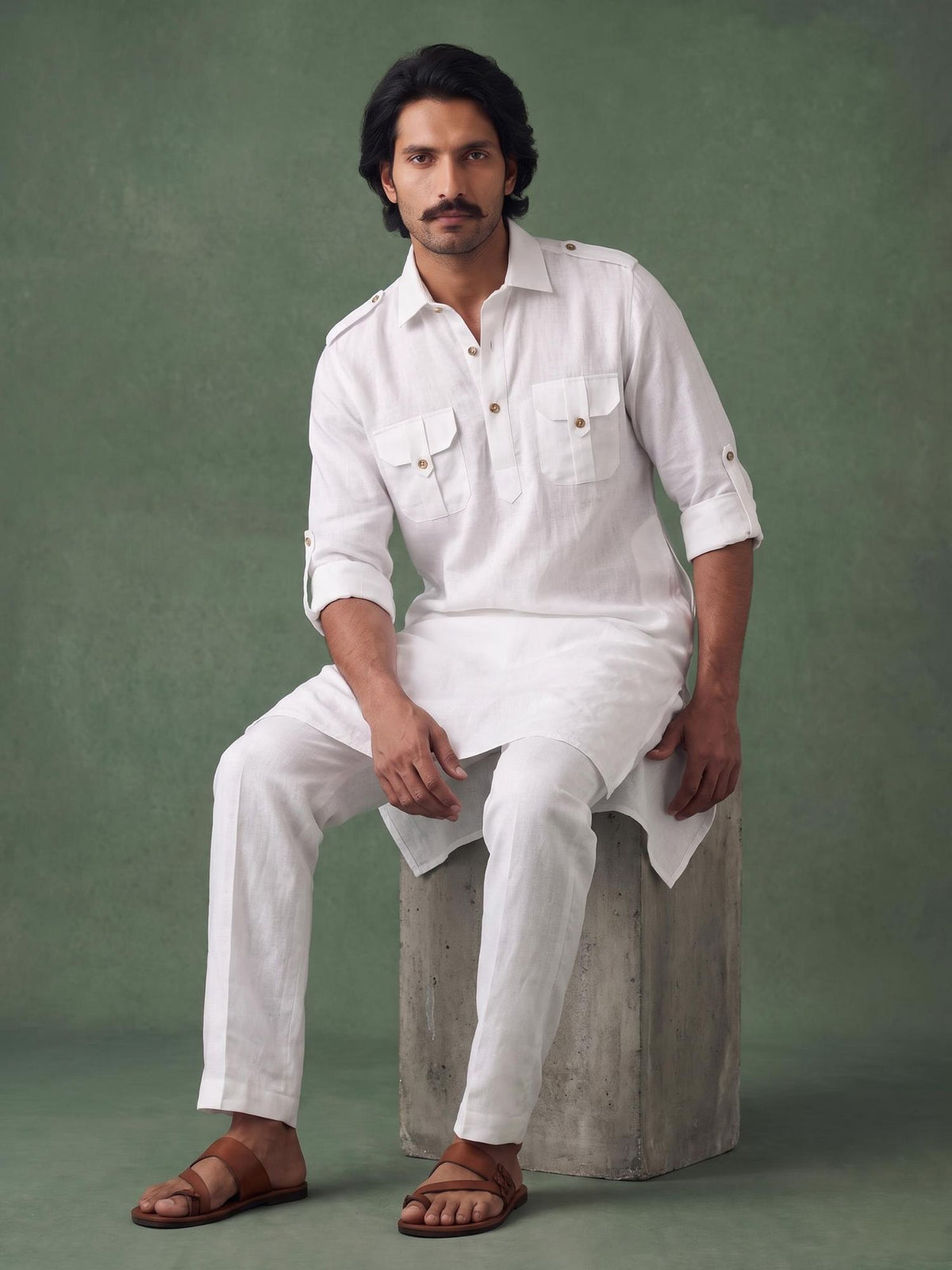 White Safari 100% Pure Linen Long Kurta