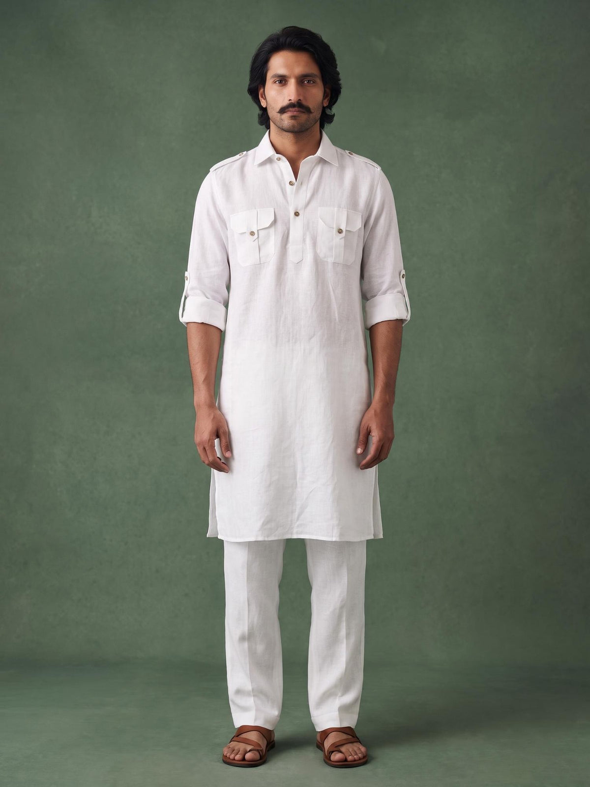 White Safari 100% Pure Linen Long Kurta