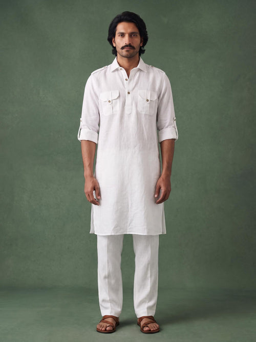White Safari 100% Pure Linen Long Kurta