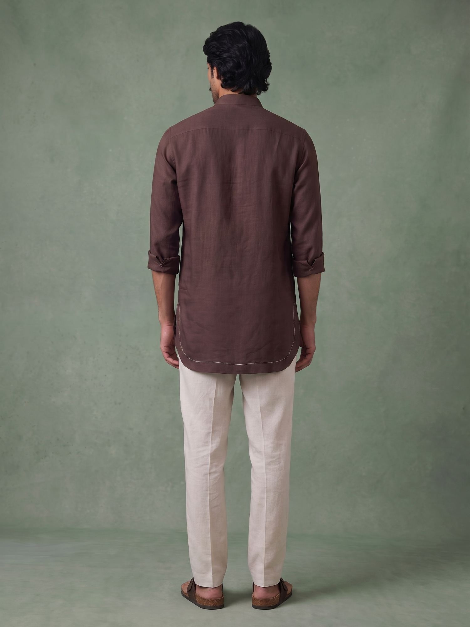 Walnut Brown 100% Pure Linen Mid-Length Kurta