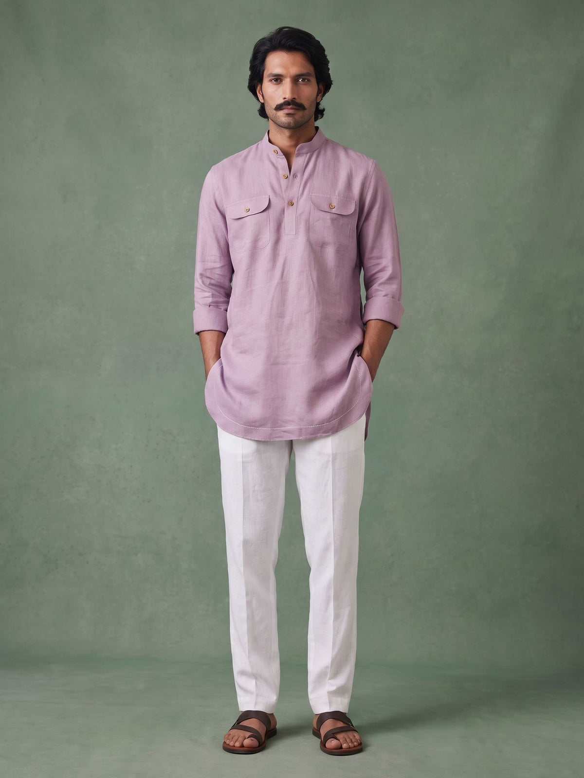 Lavender 100% Pure Linen Mid-Length Kurta