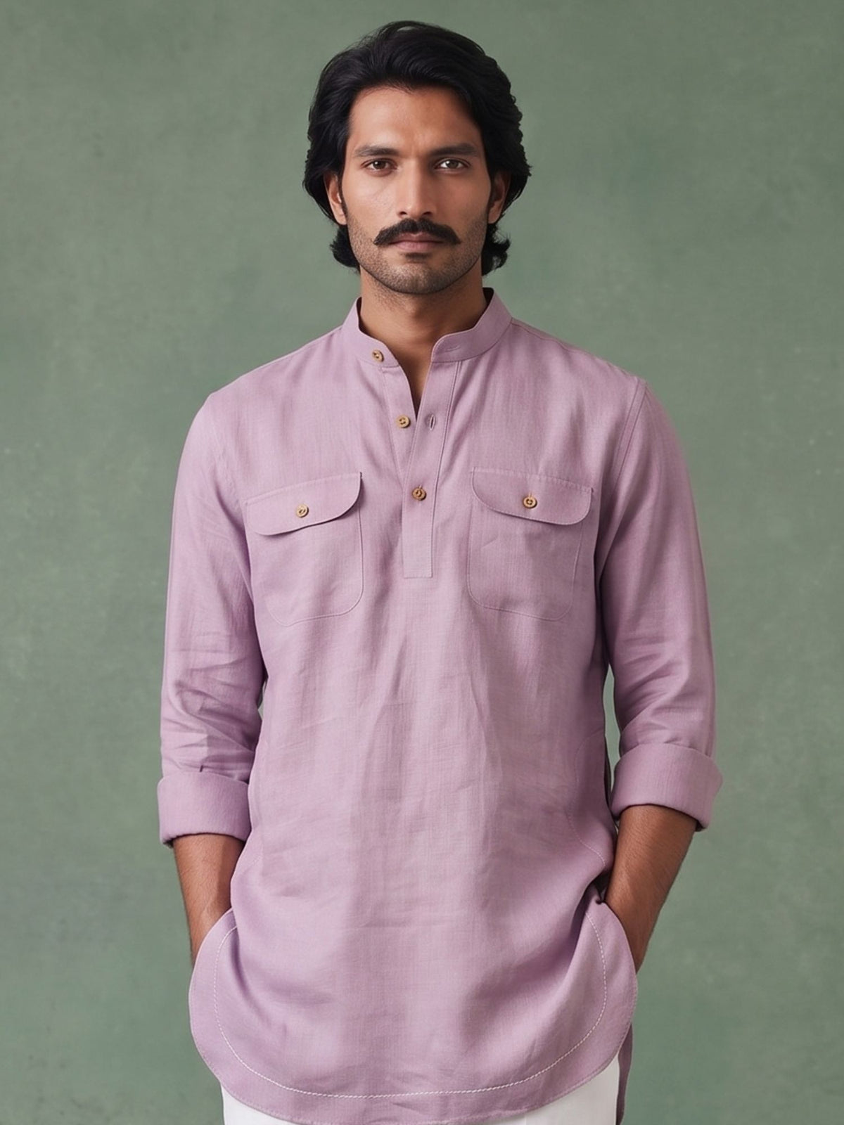 Lavender 100% Pure Linen Mid-Length Kurta