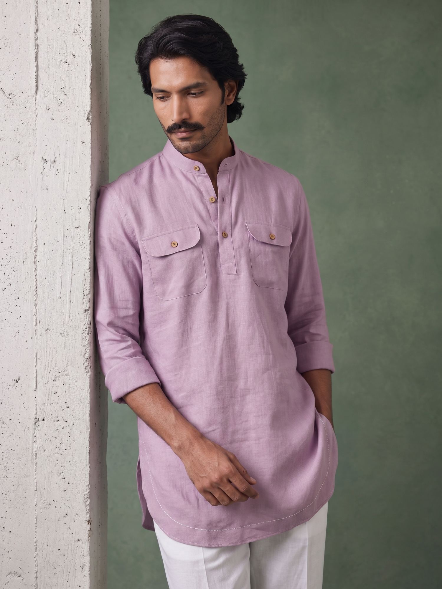 Lavender 100% Pure Linen Mid-Length Kurta