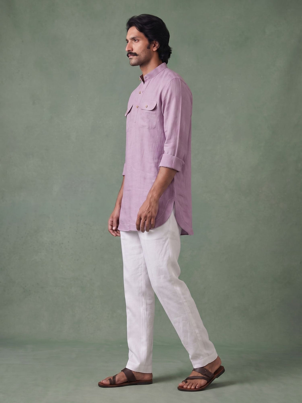 Lavender 100% Pure Linen Mid-Length Kurta