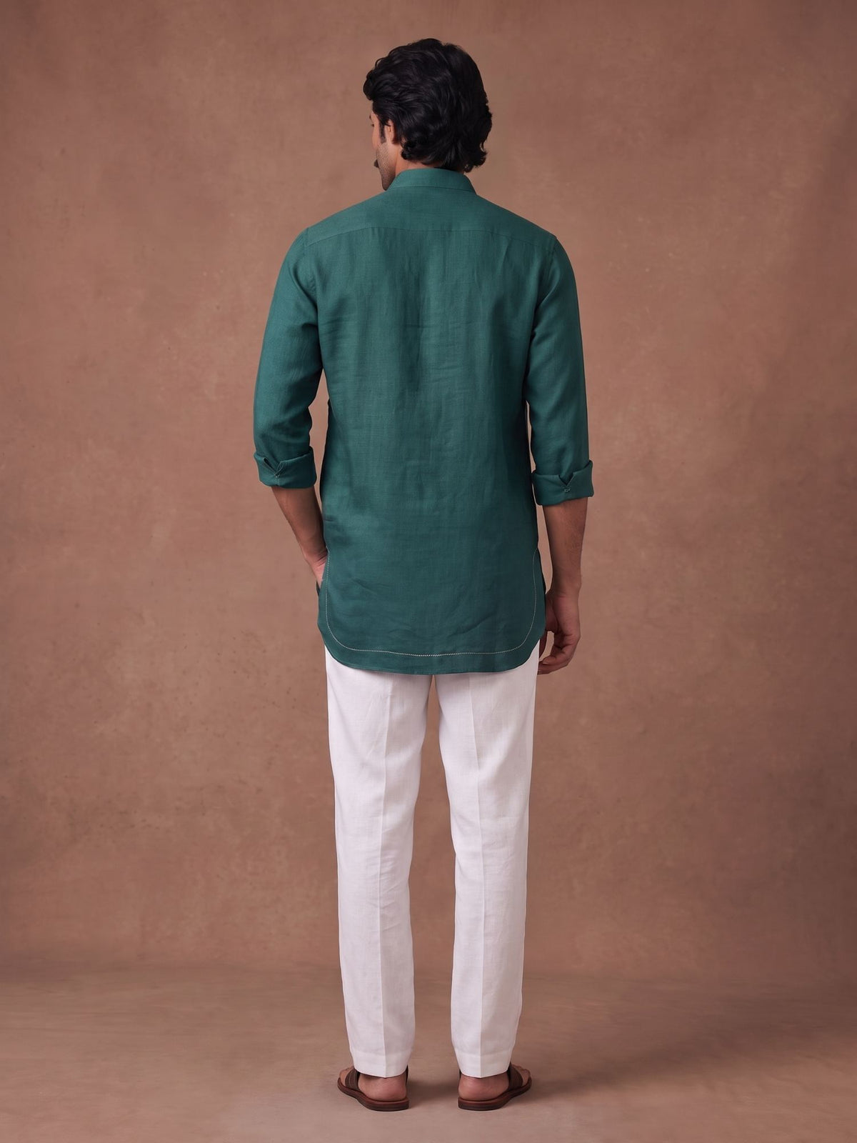 Forest Teal 100% Pure Linen Mid-Length Kurta