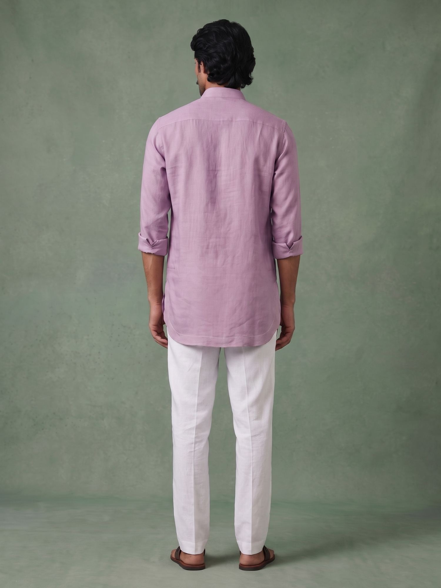 Lavender 100% Pure Linen Mid-Length Kurta