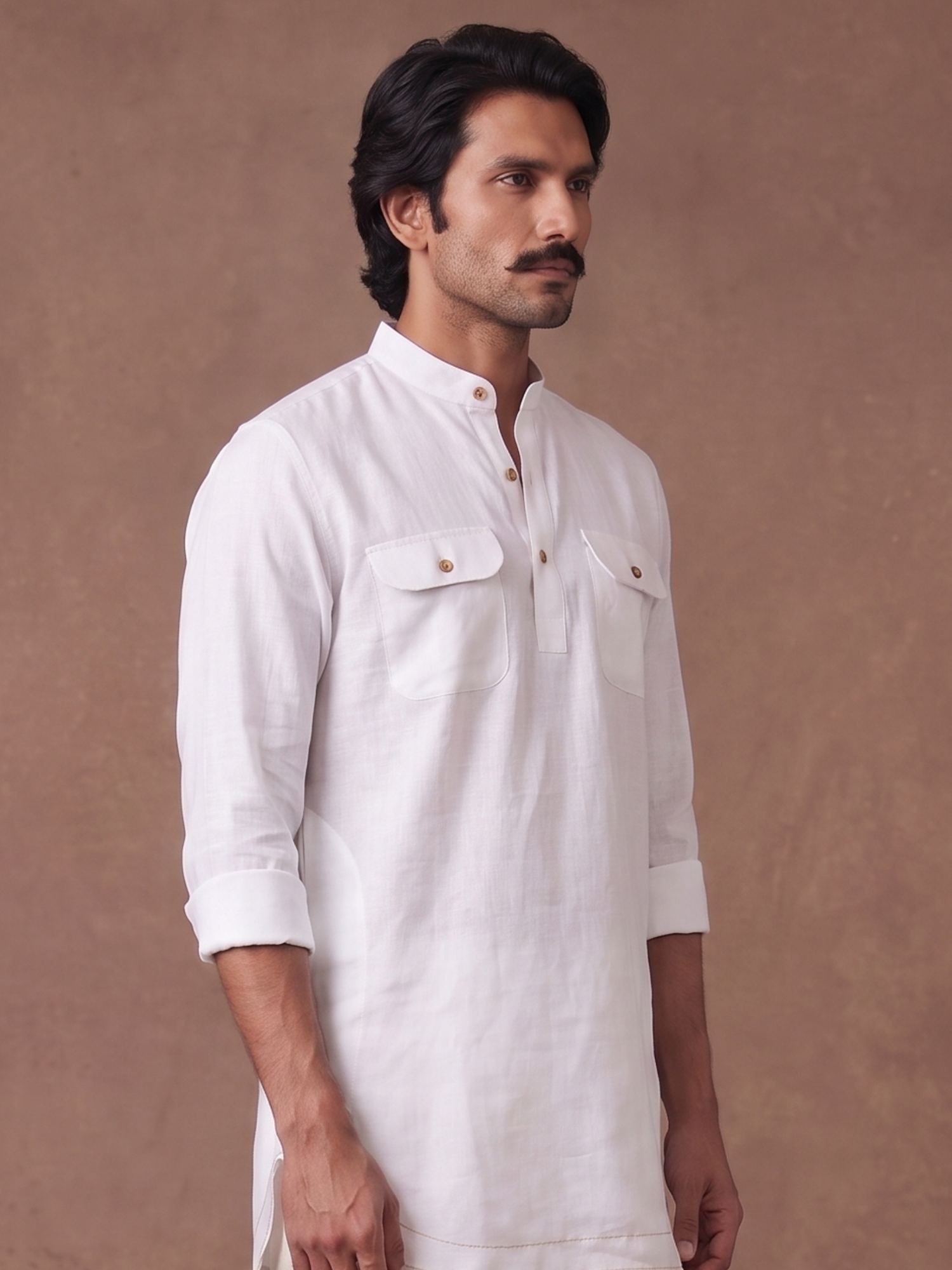 White 100% Pure Linen Mid-Length Kurta