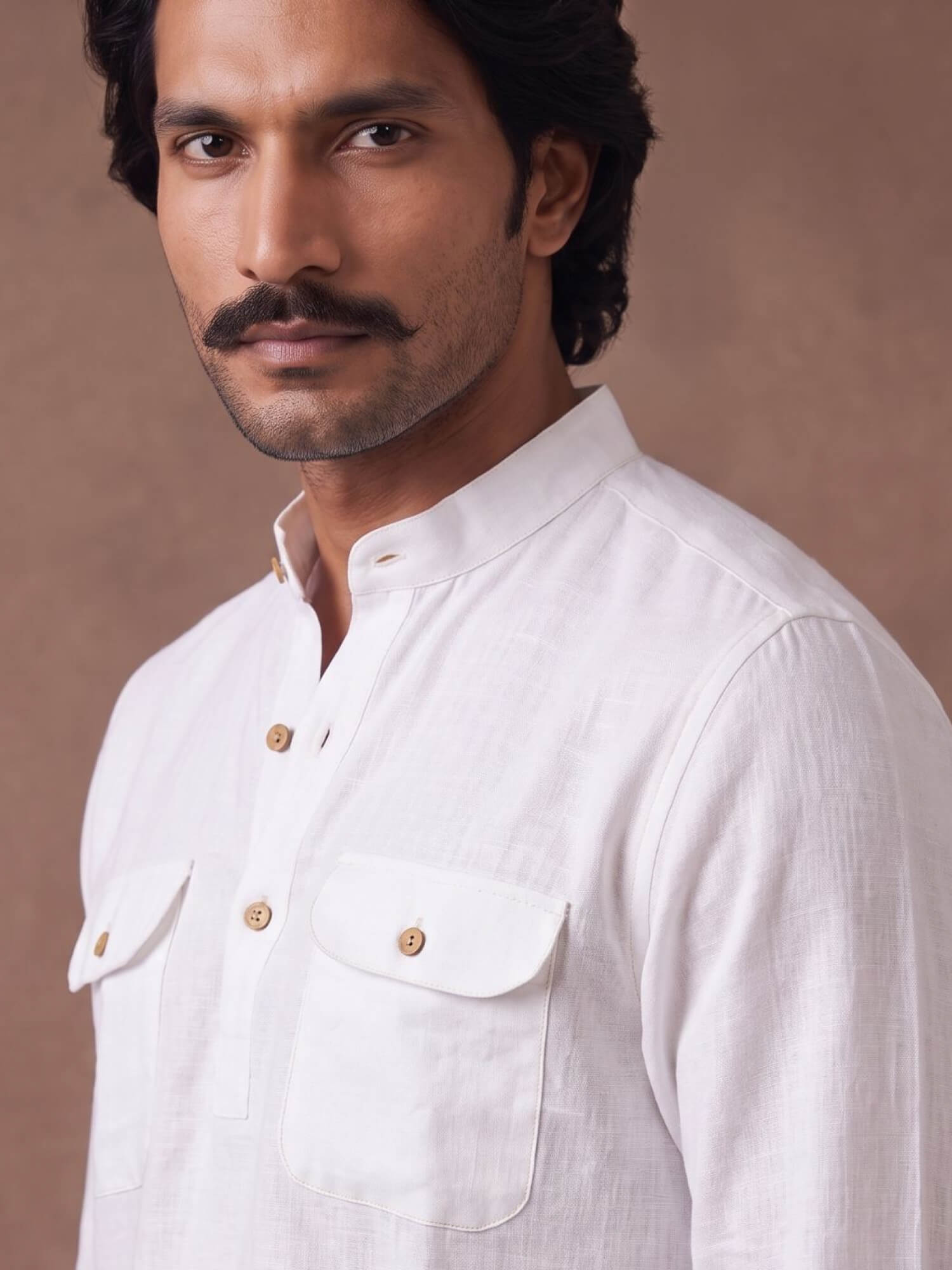 White 100% Pure Linen Mid-Length Kurta