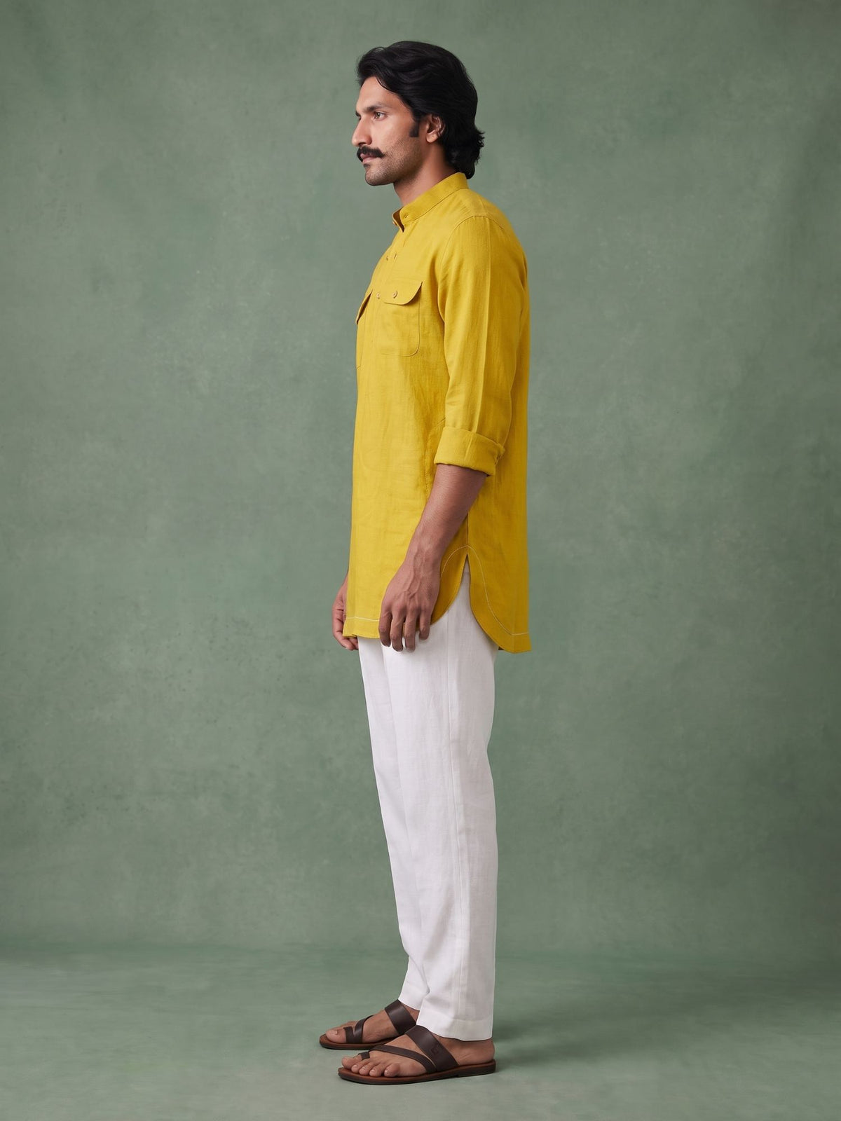 Saffron Yellow 100% Pure Linen Mid-Length Kurta