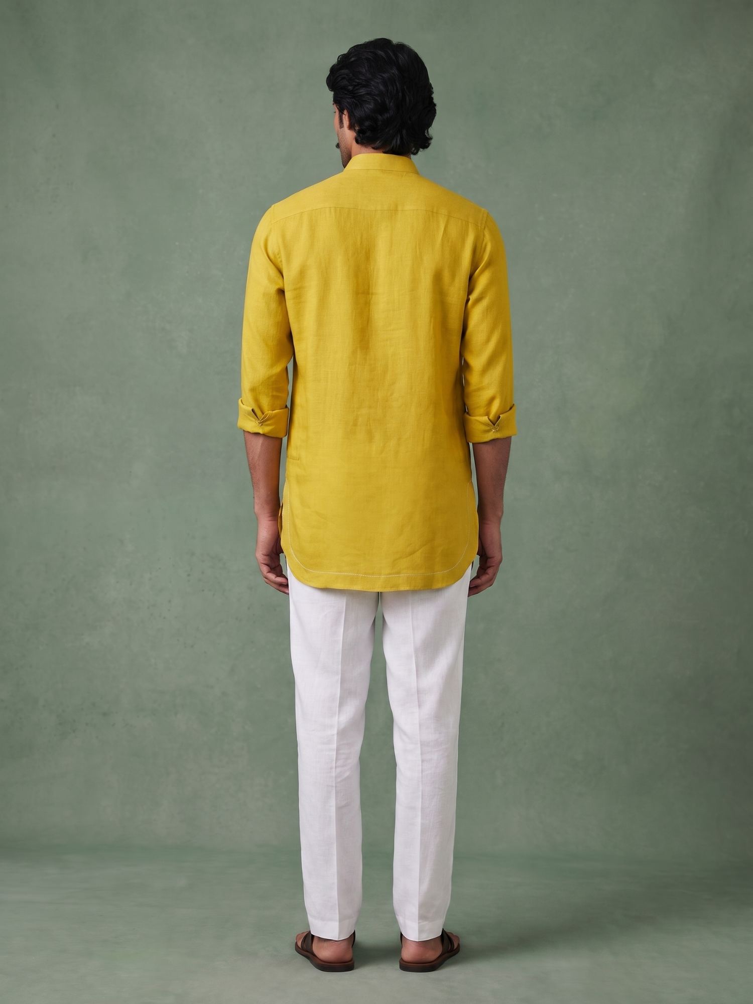 Saffron Yellow 100% Pure Linen Mid-Length Kurta