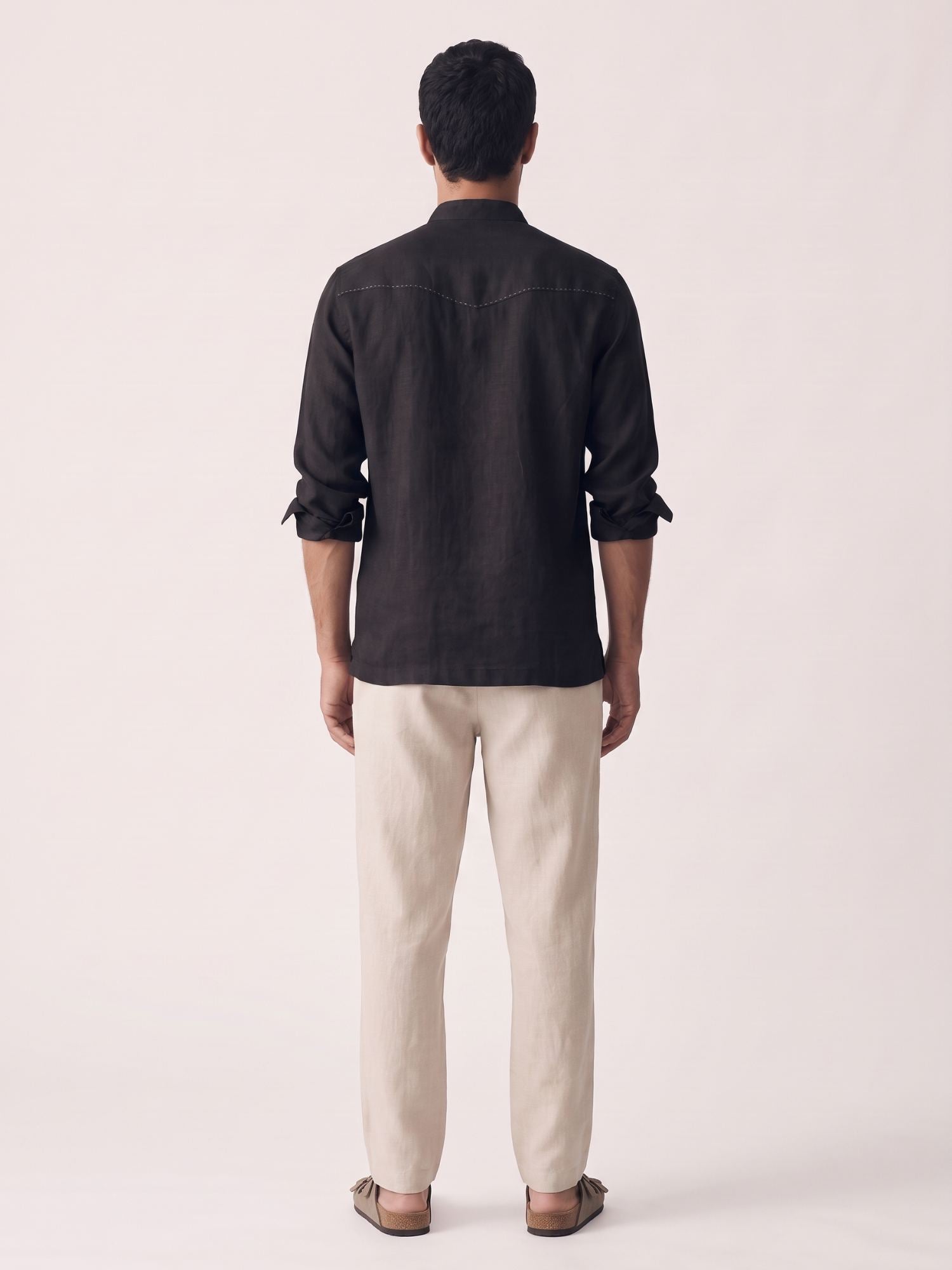 Black 100% Pure Linen Artisan Overshirt