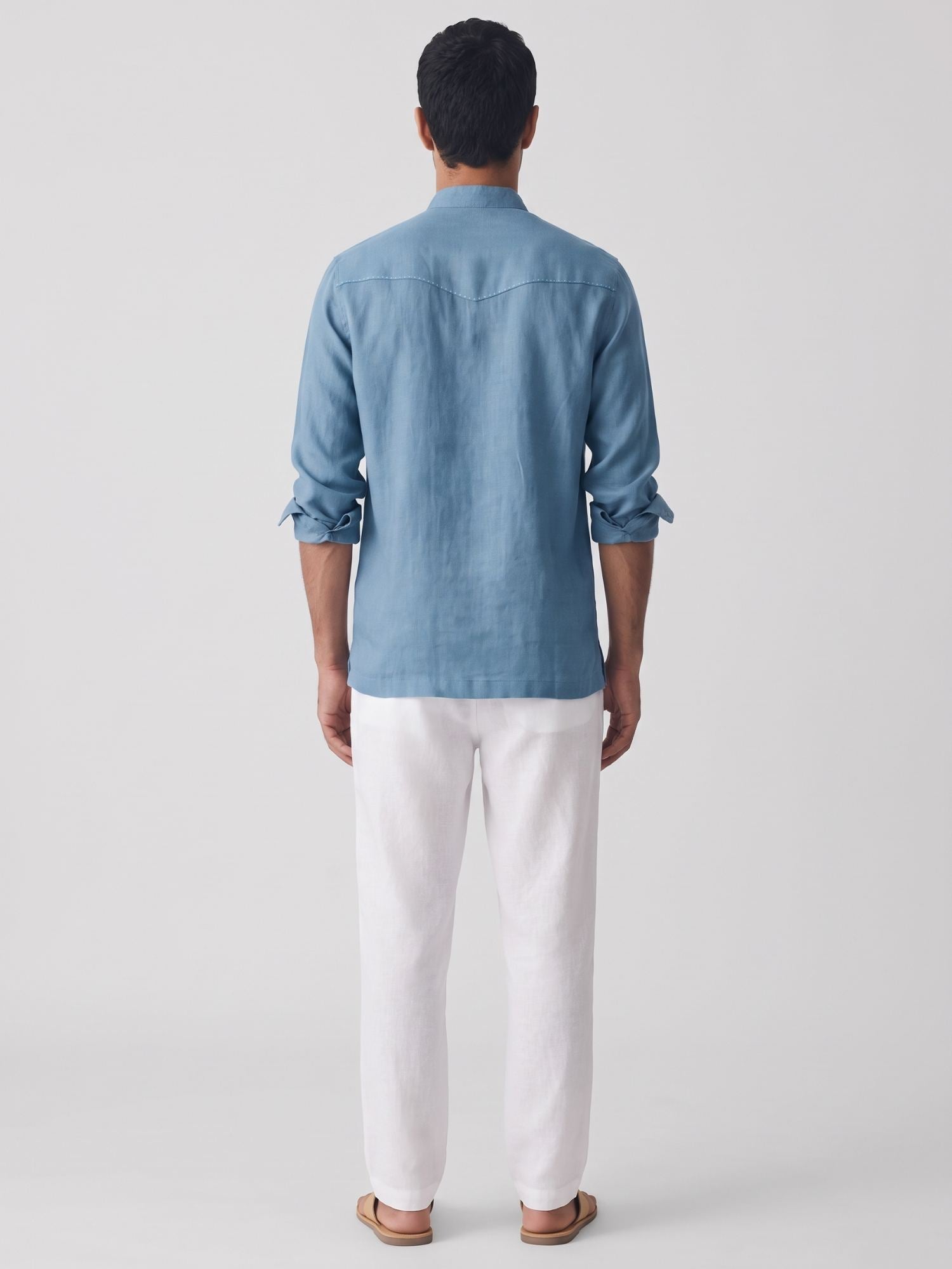 Blue 100% Pure Linen Artisan Overshirt