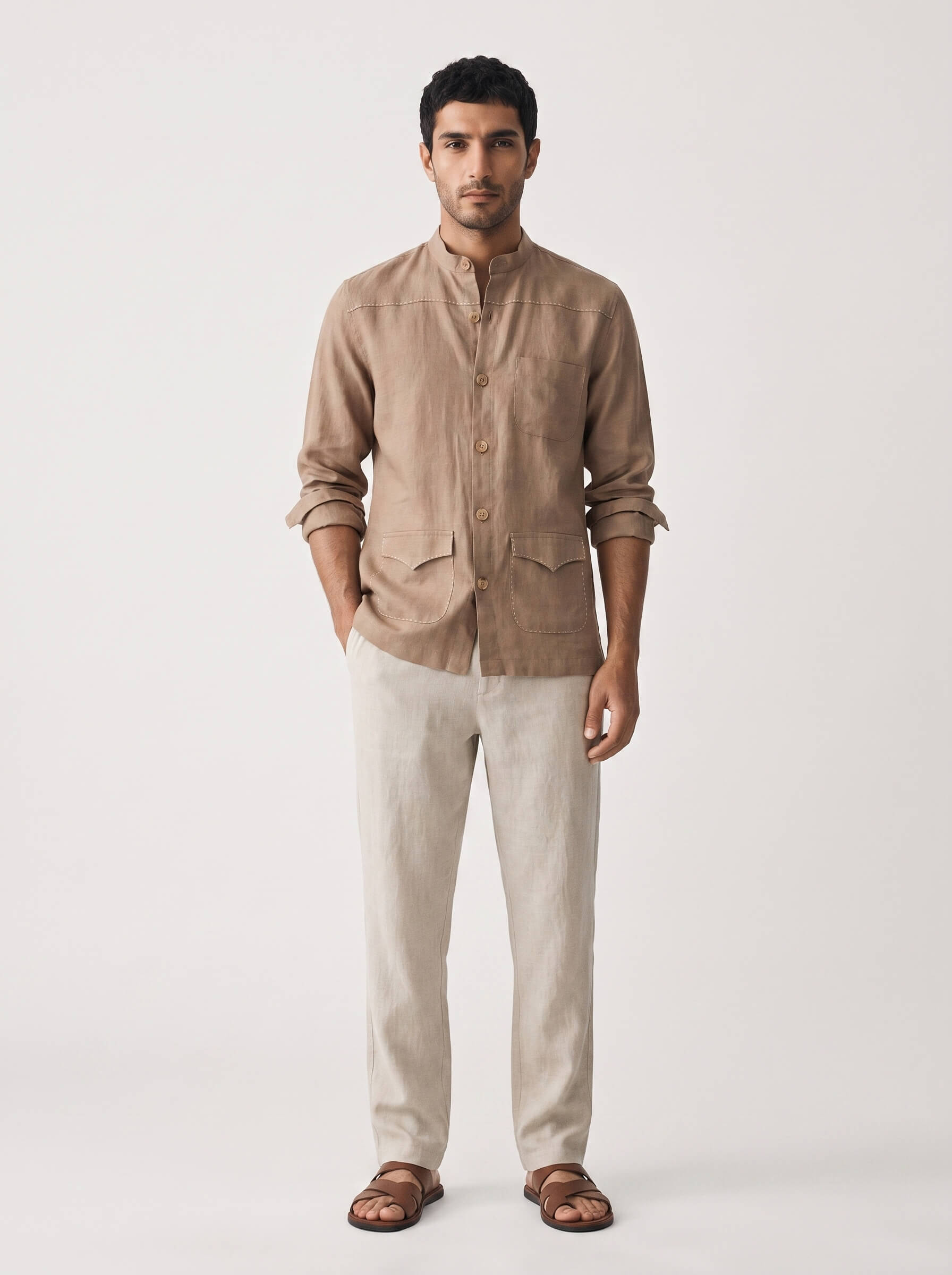 Artisan Stitch | Earth Brown 100% Pure Linen Overshirt