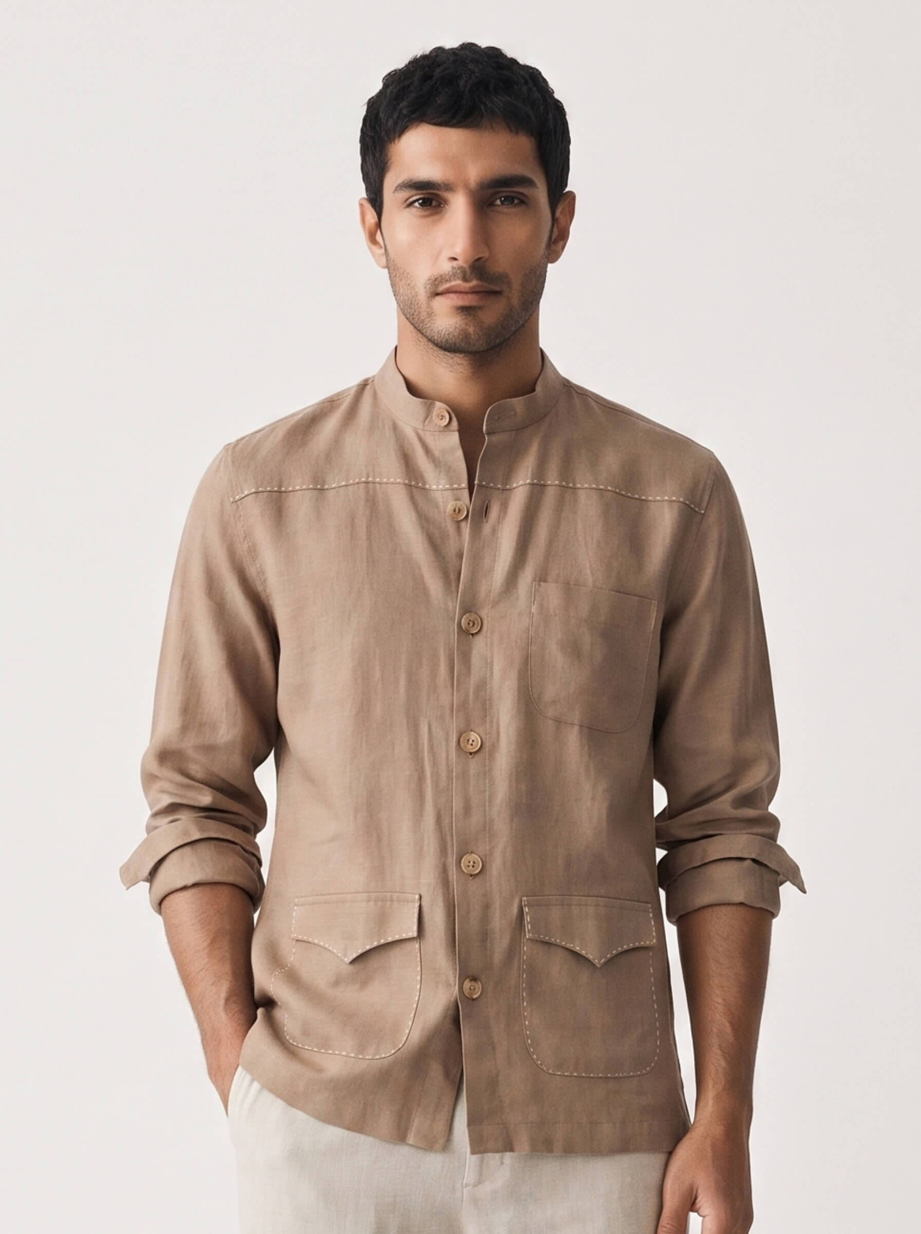 Artisan Stitch | Earth Brown 100% Pure Linen Overshirt