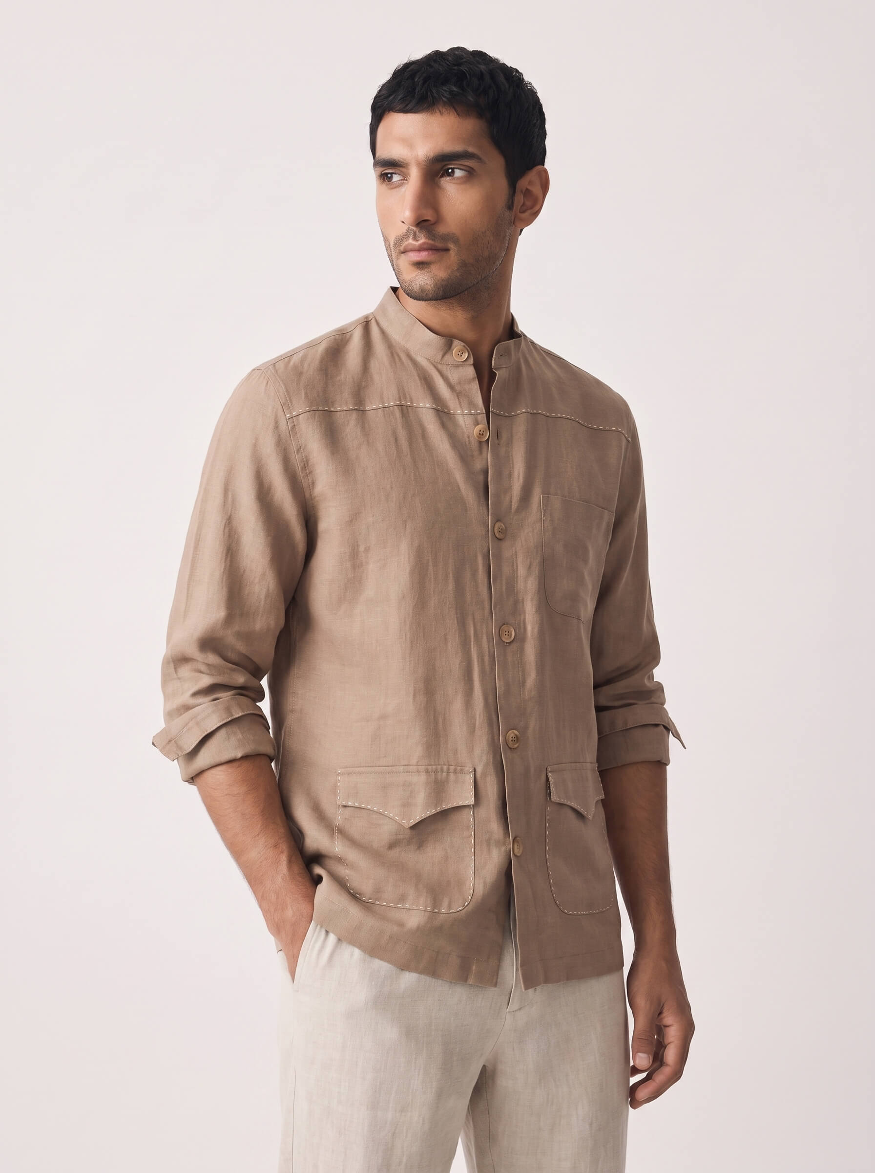 Artisan Stitch | Earth Brown 100% Pure Linen Overshirt