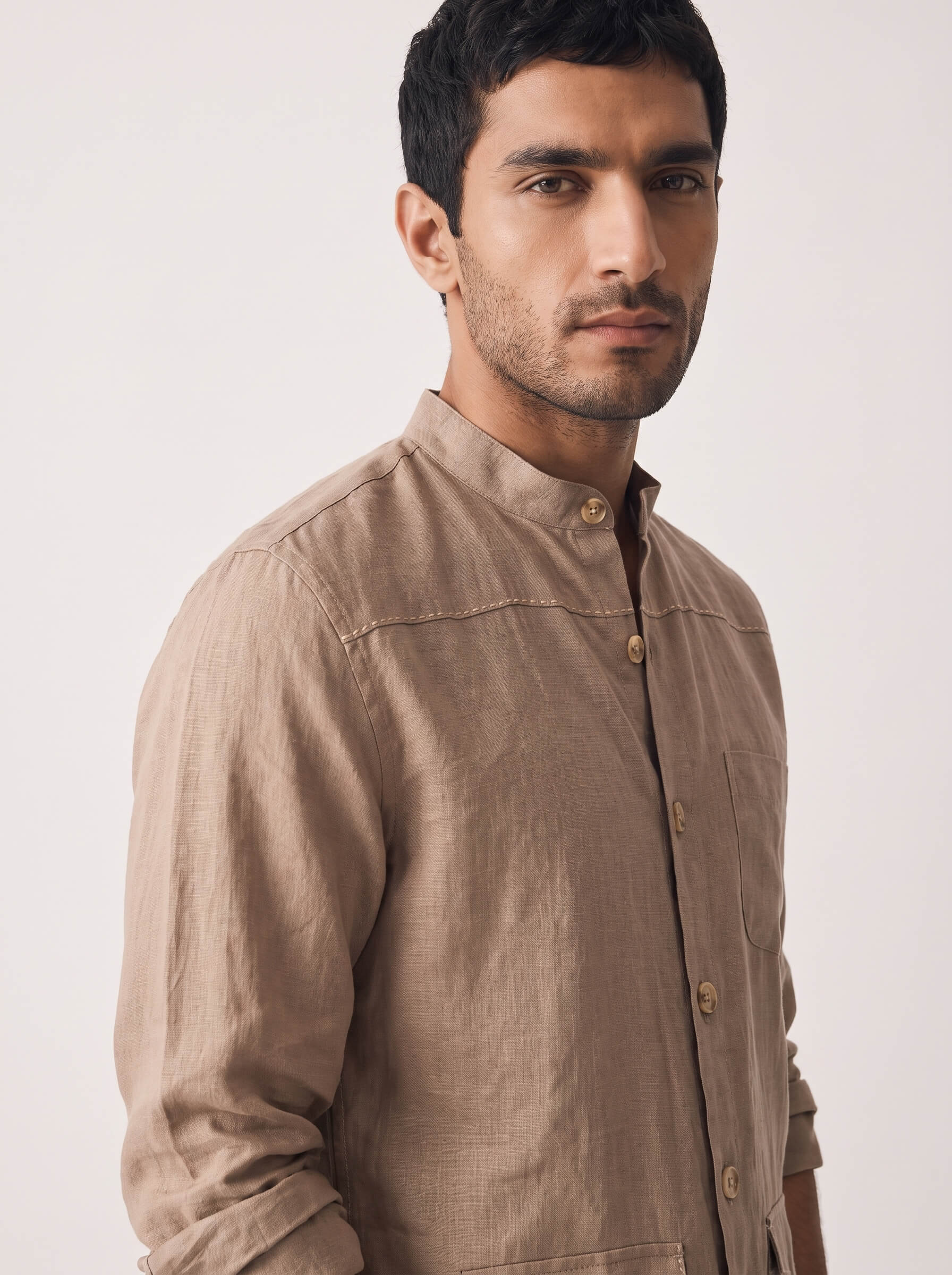 Artisan Stitch | Earth Brown 100% Pure Linen Overshirt