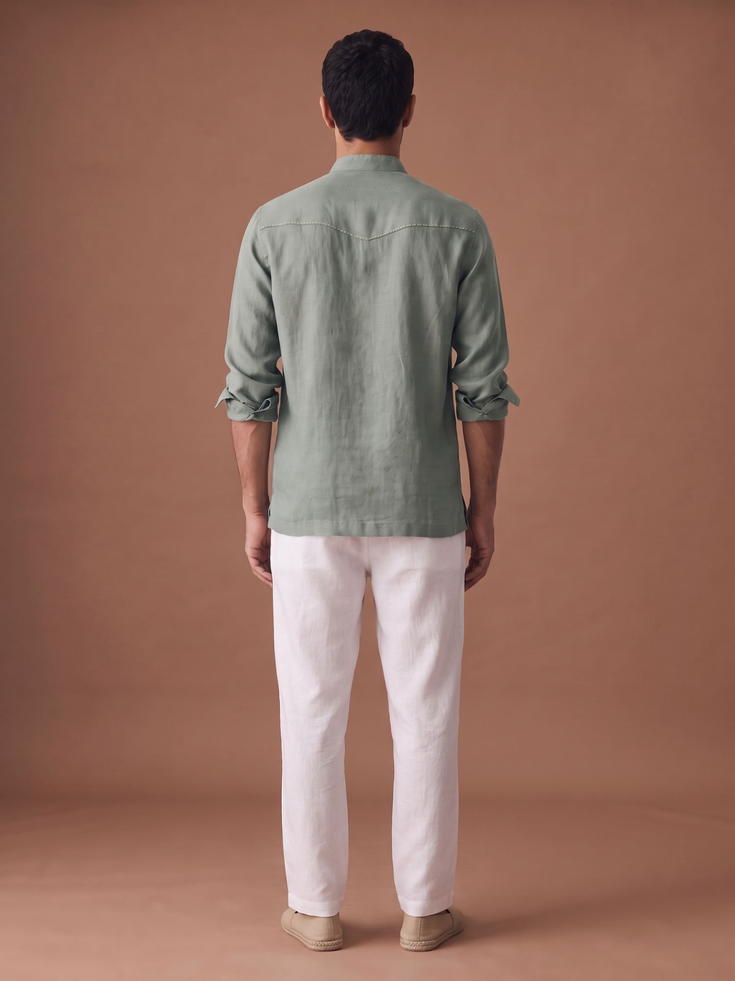 Green 100% Pure Linen Artisan Overshirt