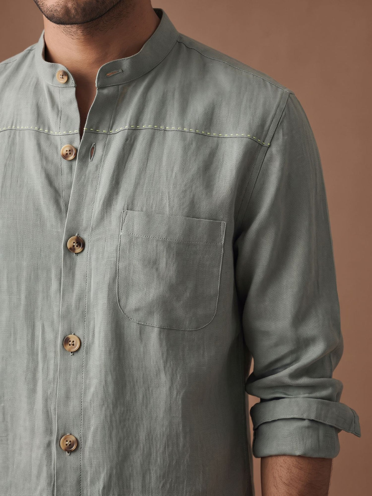 Green 100% Pure Linen Artisan Overshirt