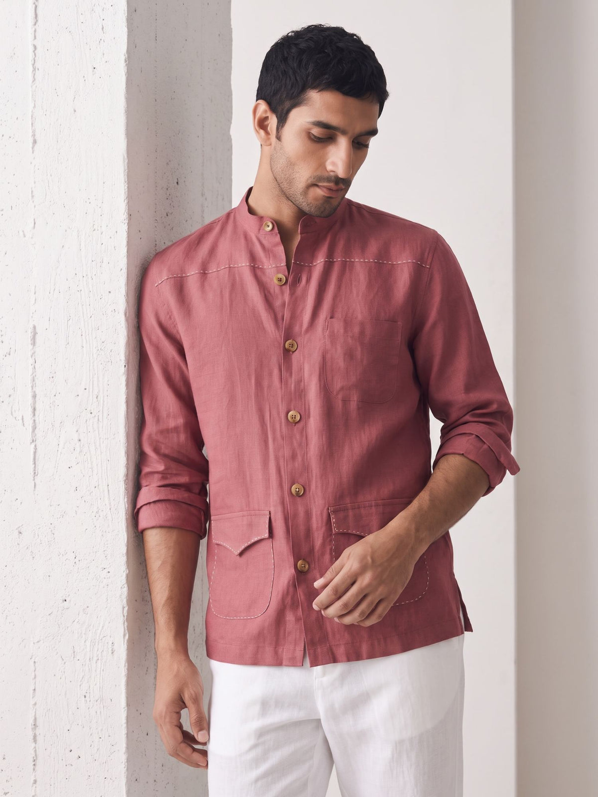 Red 100% Pure Linen Artisan Overshirt