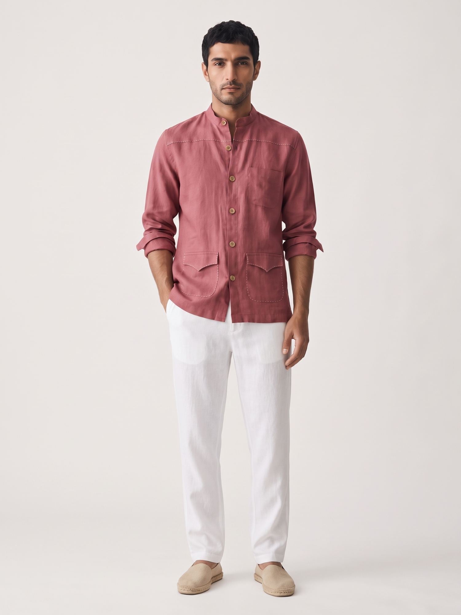 Red 100% Pure Linen Artisan Overshirt