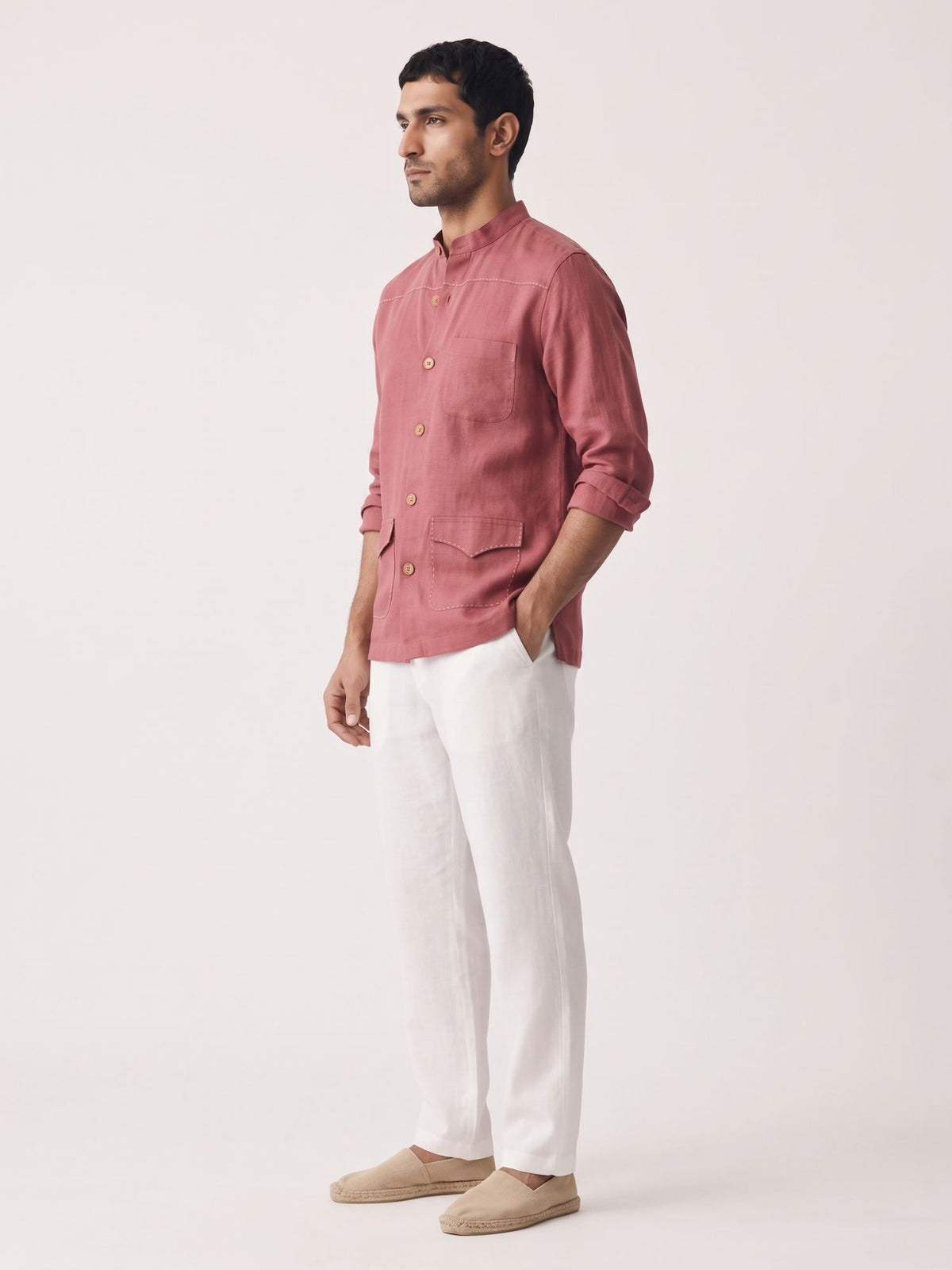 Red 100% Pure Linen Artisan Overshirt