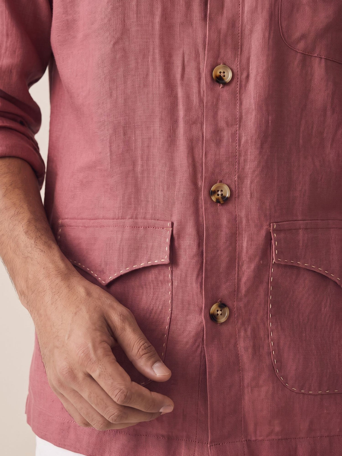 Red 100% Pure Linen Artisan Overshirt