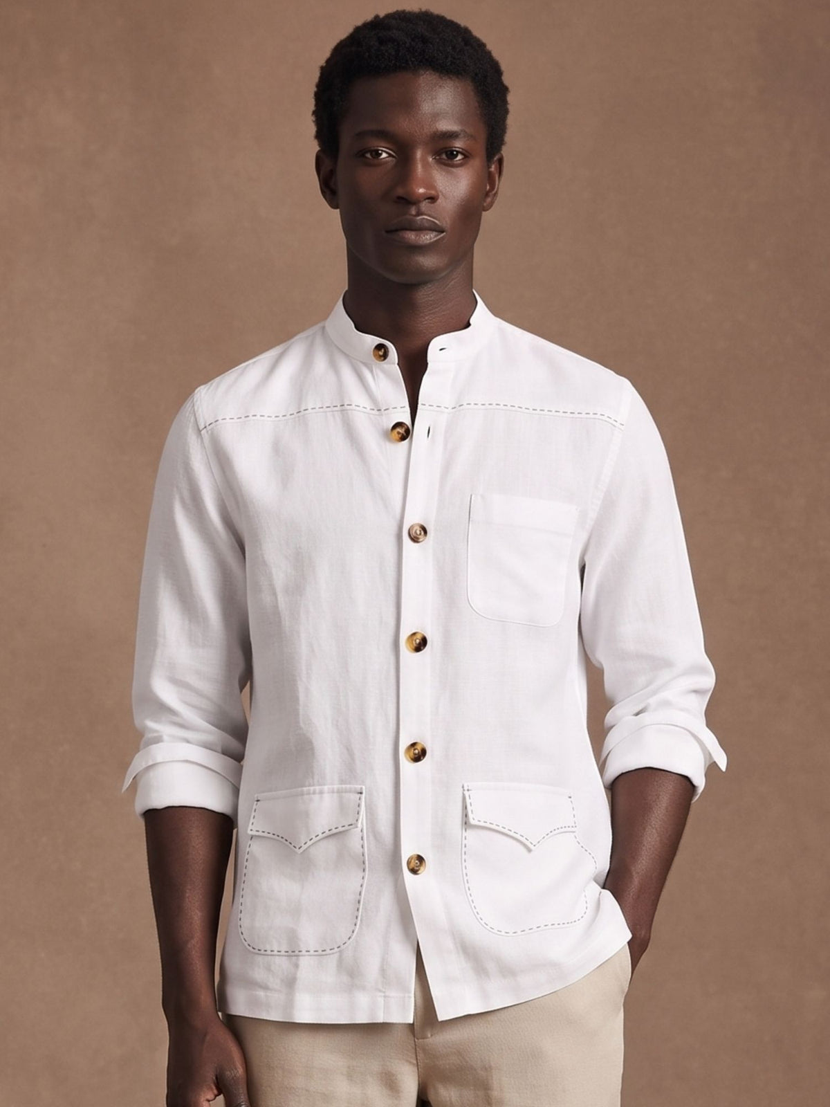 White 100% Pure Linen Artisan Overshirt