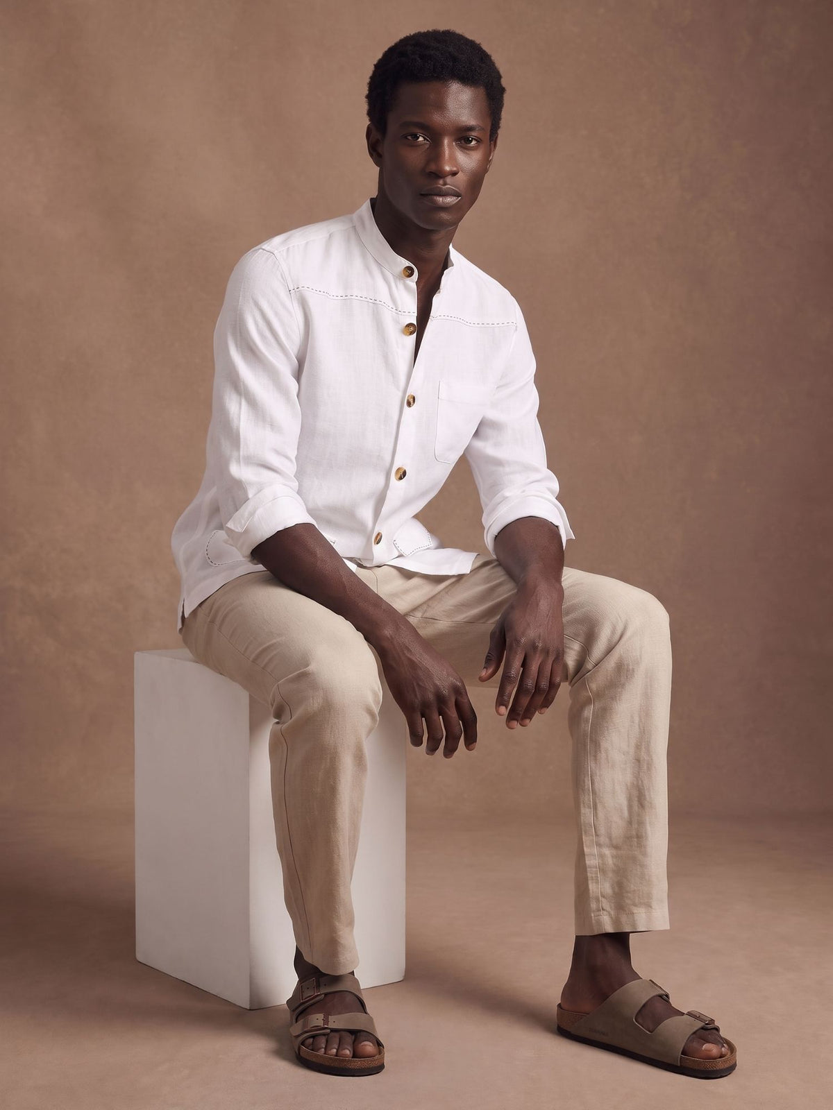 White 100% Pure Linen Artisan Overshirt
