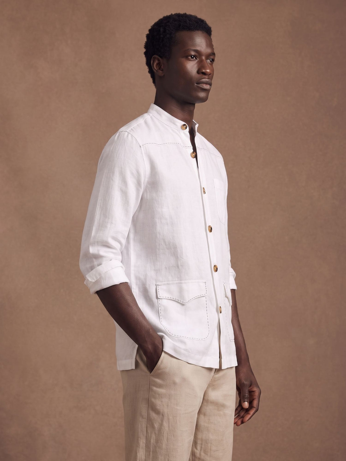 White 100% Pure Linen Artisan Overshirt
