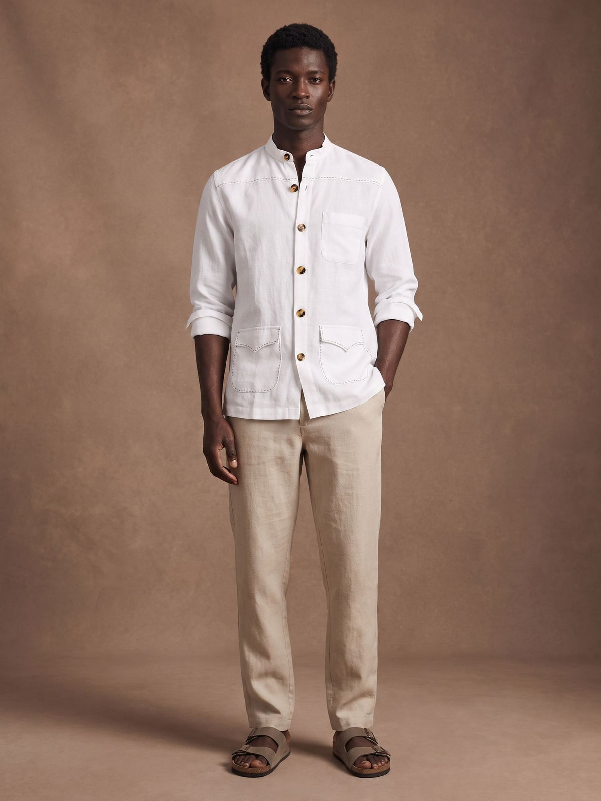 White 100% Pure Linen Artisan Overshirt