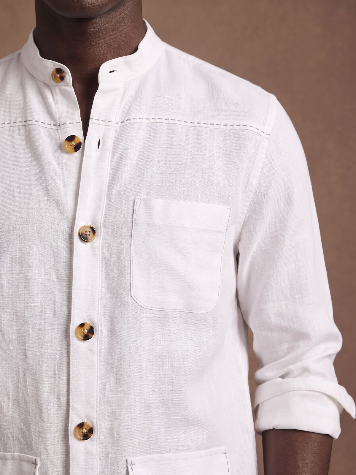 White 100% Pure Linen Artisan Overshirt