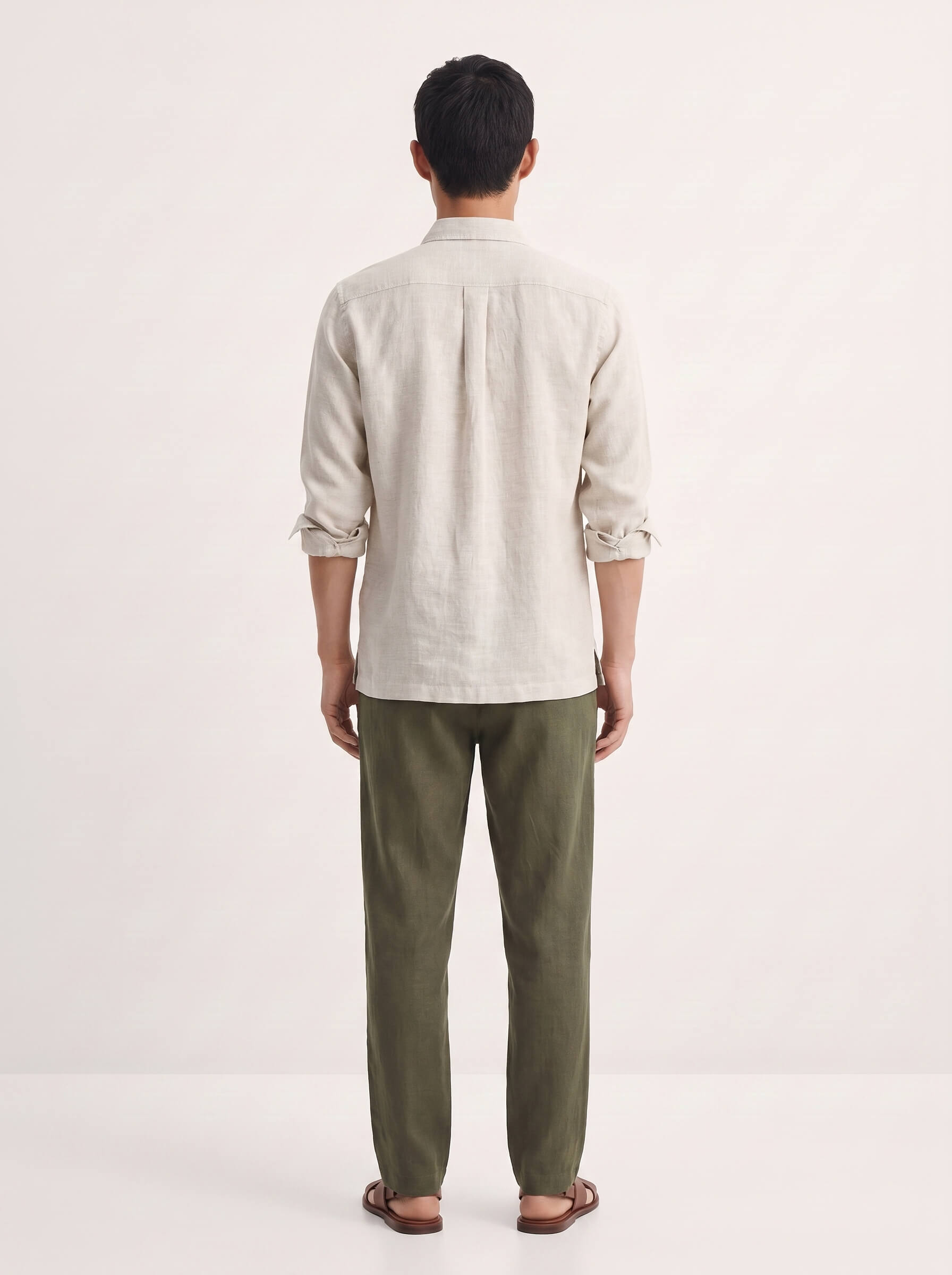 Beige 100% Pure Linen Detailed Overshirt