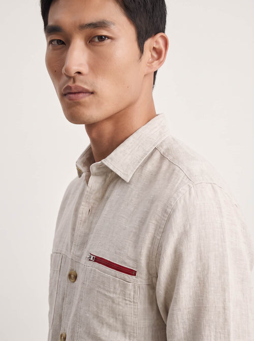 Beige 100% Pure Linen Detailed Overshirt