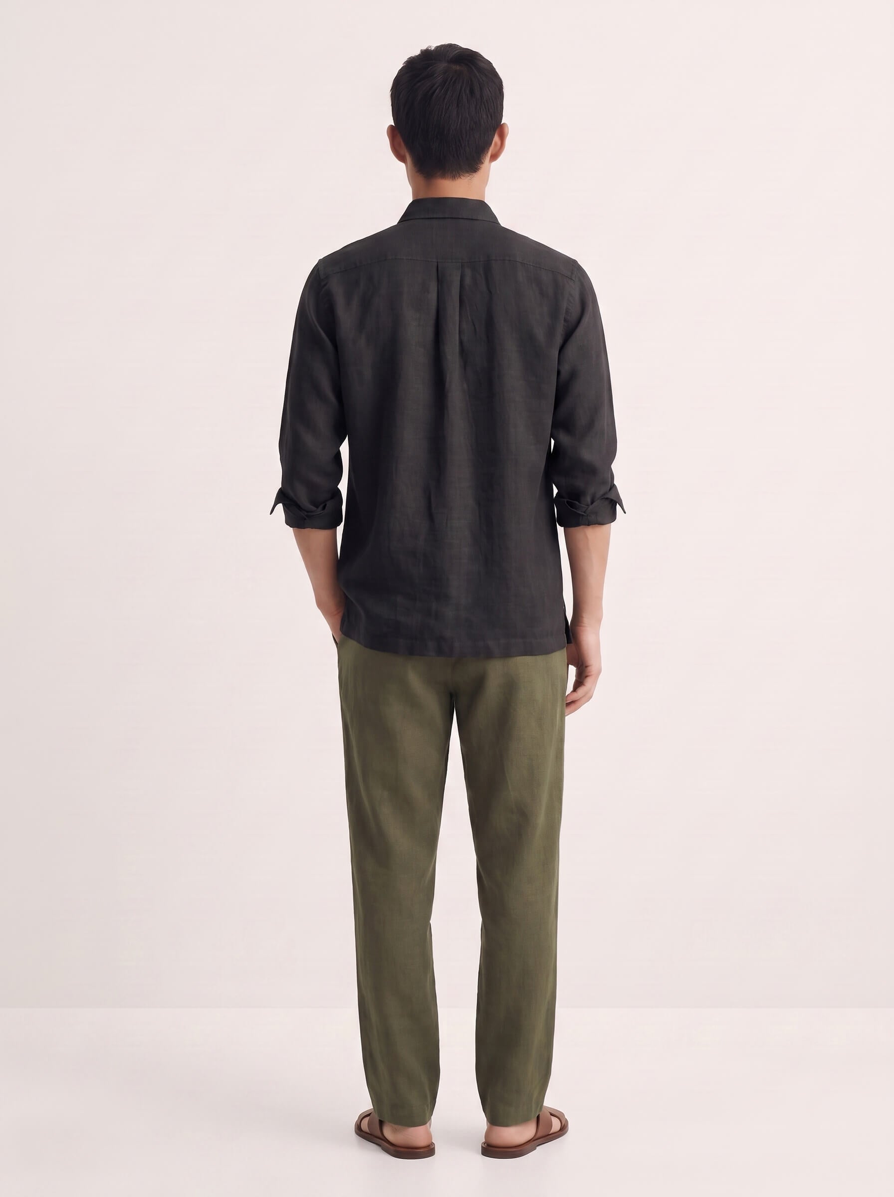 Black 100% Pure Linen Detailed Overshirt