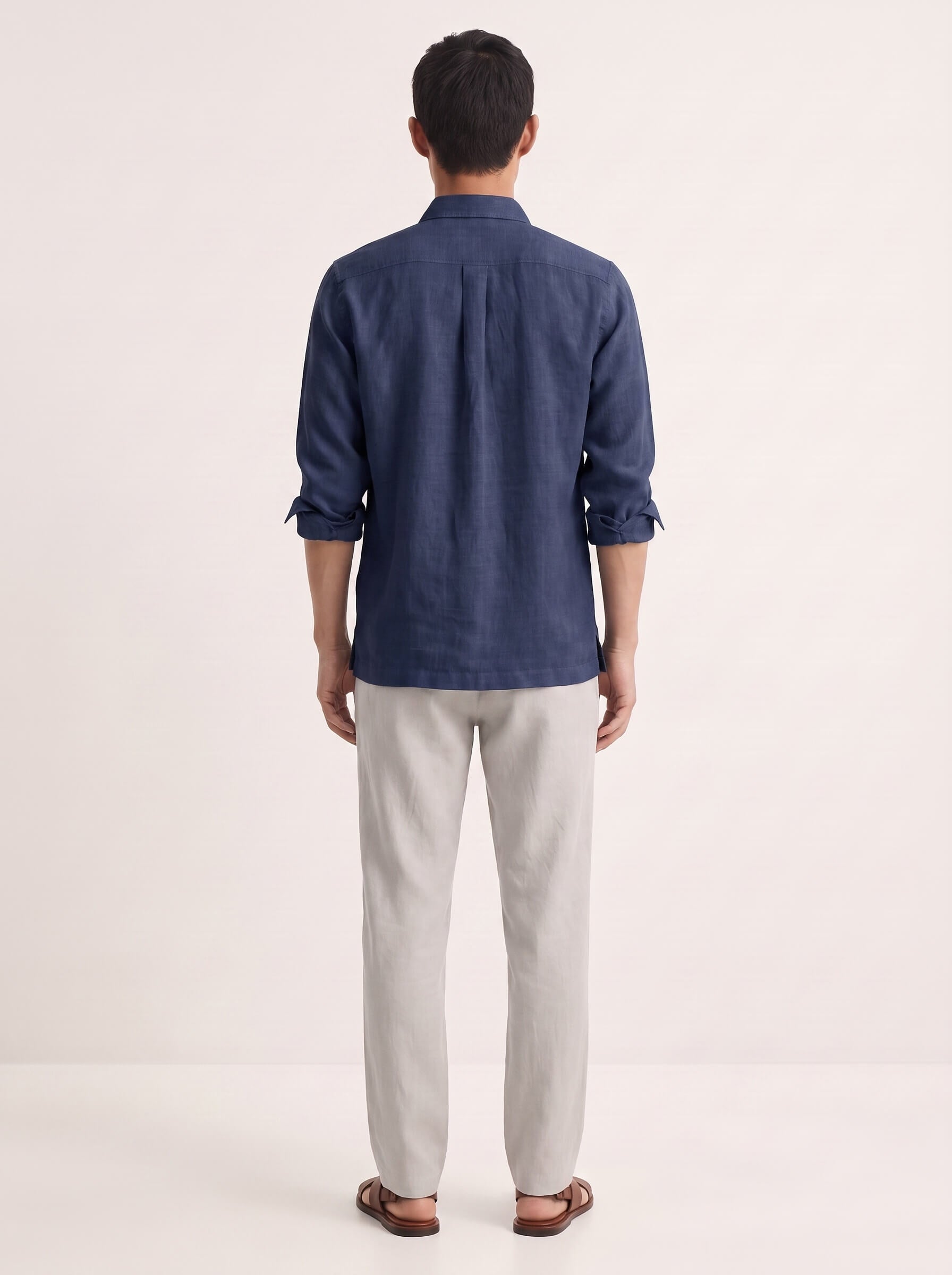 Navy 100% Pure Linen Detailed Overshirt