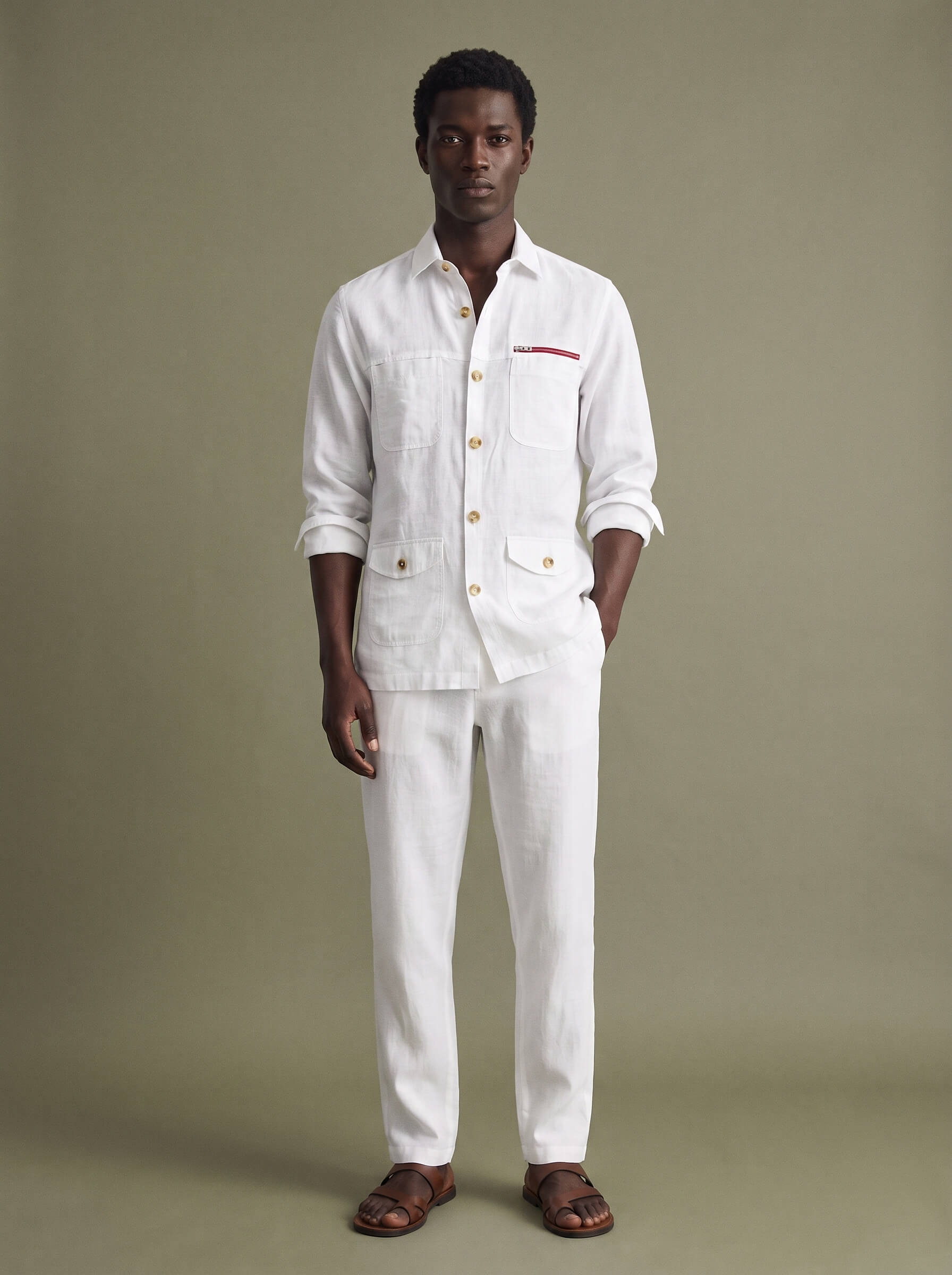 White 100% Pure Linen Detailed Overshirt