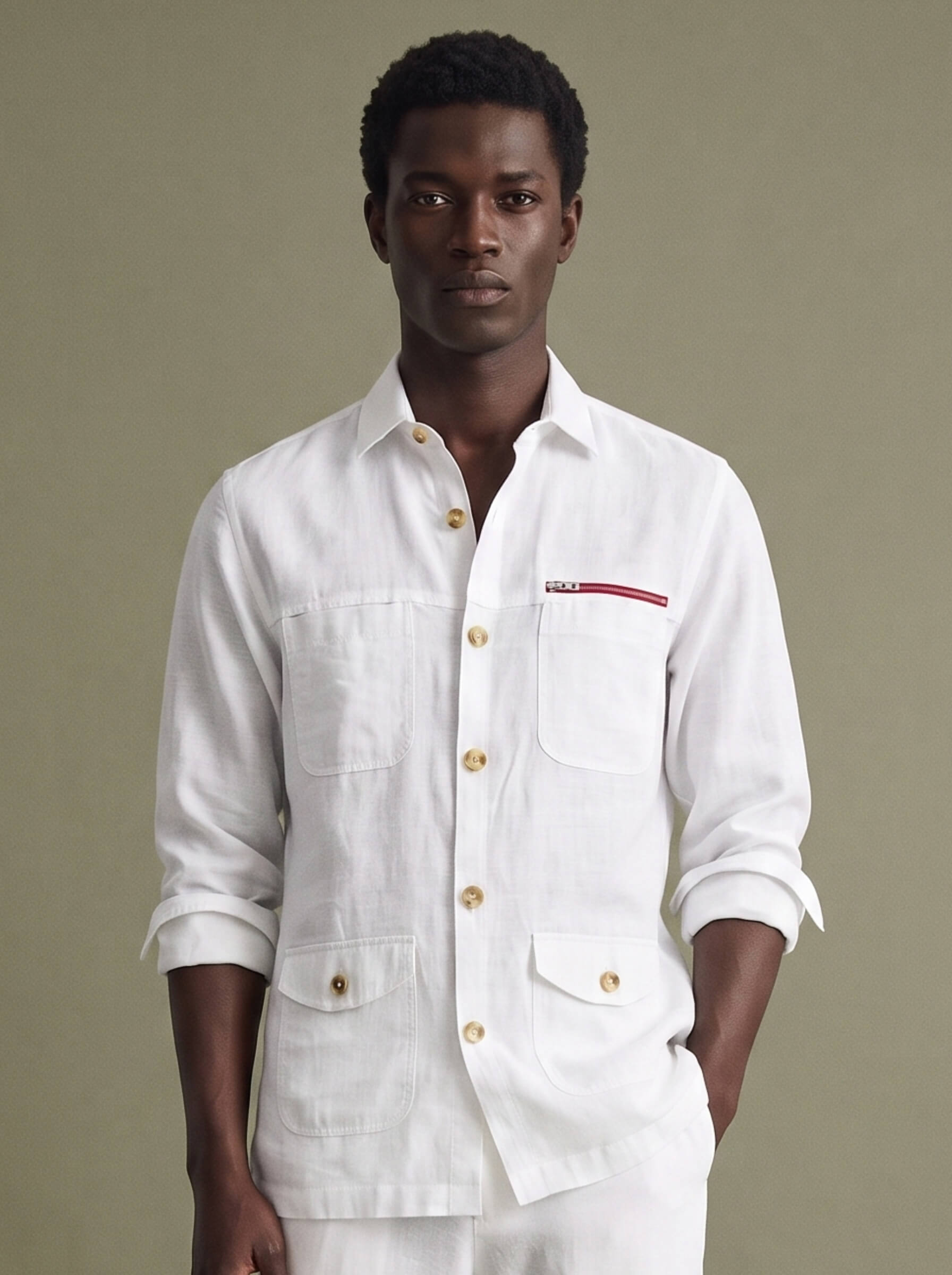 White 100% Pure Linen Detailed Overshirt
