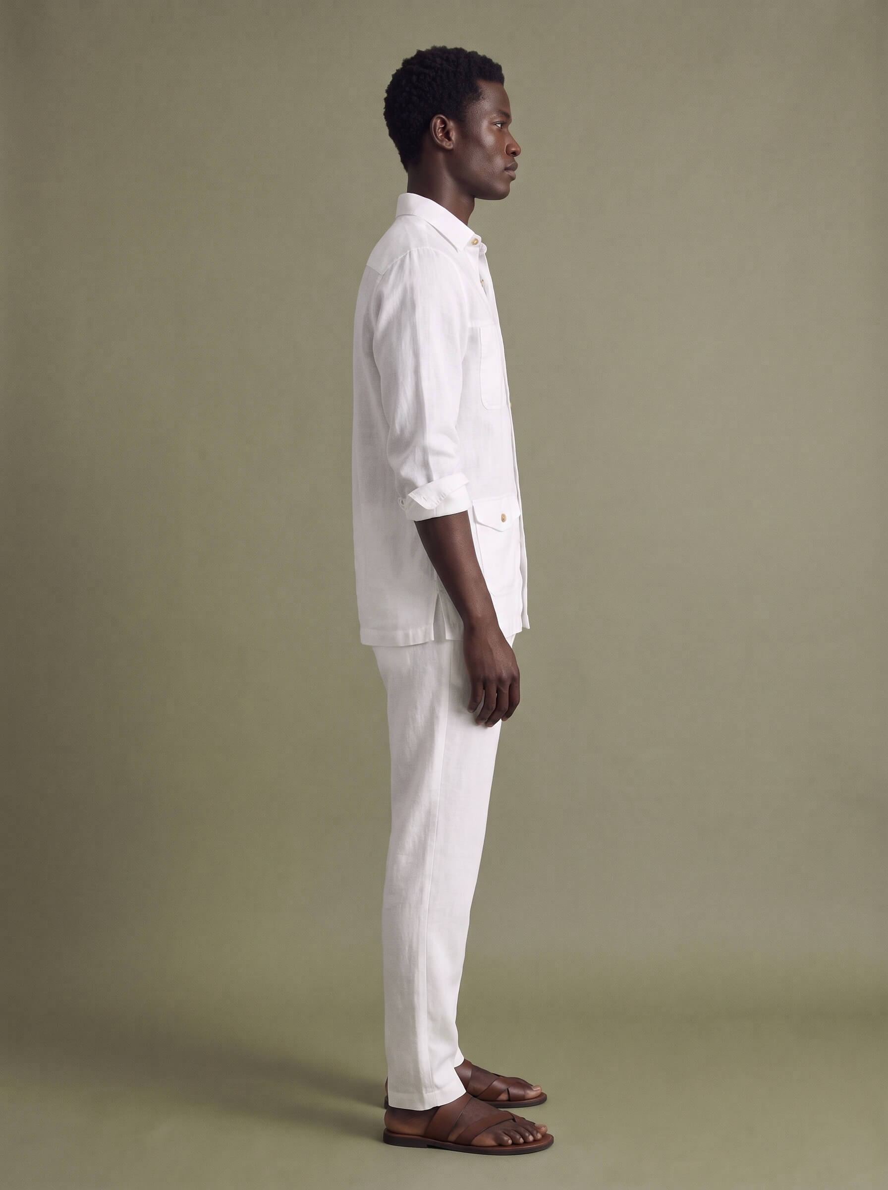 White 100% Pure Linen Detailed Overshirt