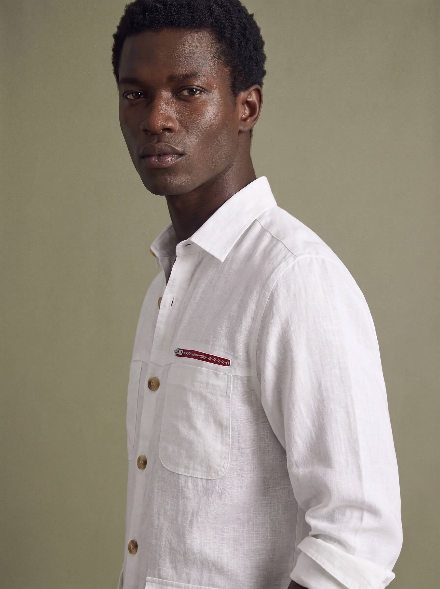 White 100% Pure Linen Detailed Overshirt