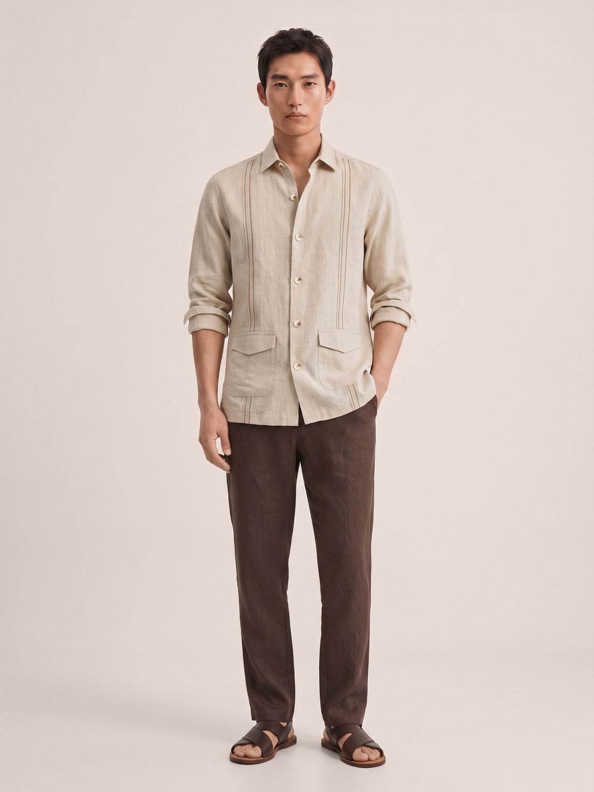 Beige 100% Pure Linen Signature Overshirt