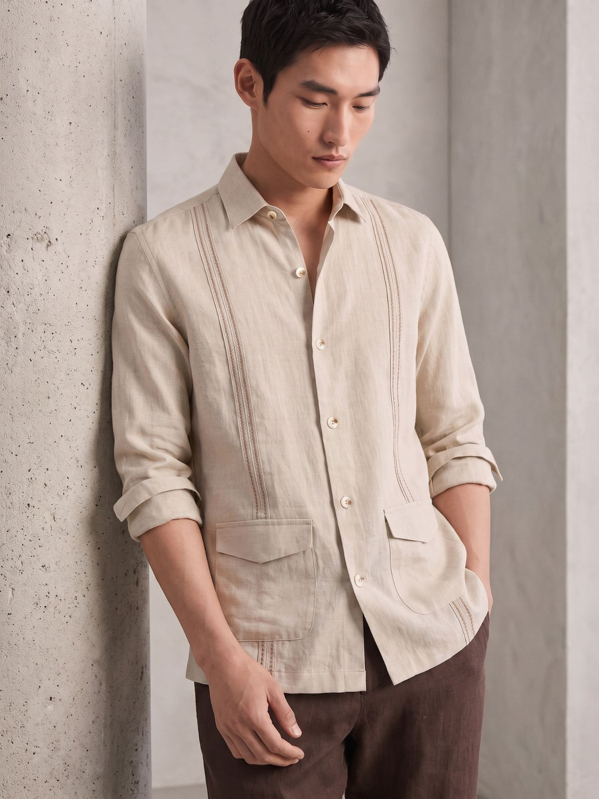 Beige 100% Pure Linen Signature Overshirt