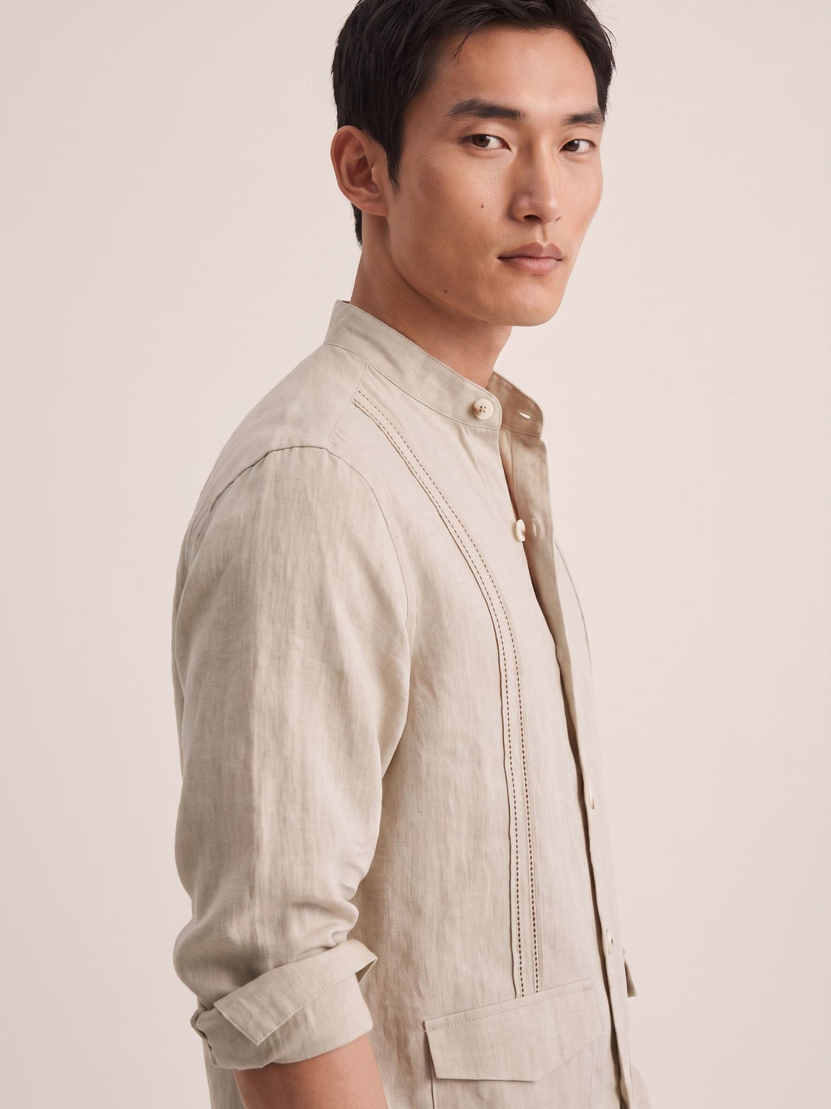 Beige 100% Pure Linen Signature Overshirt