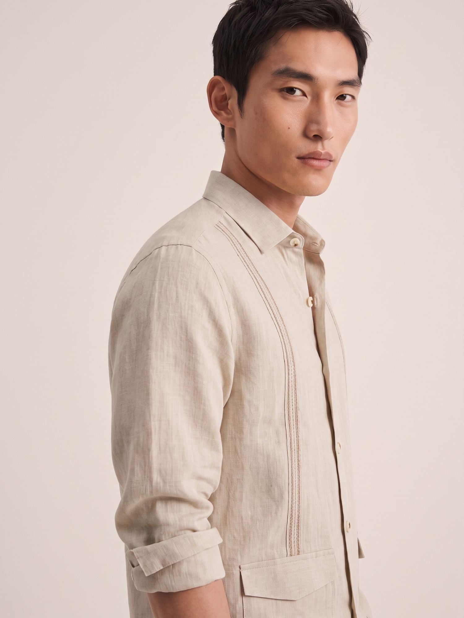Beige 100% Pure Linen Signature Overshirt