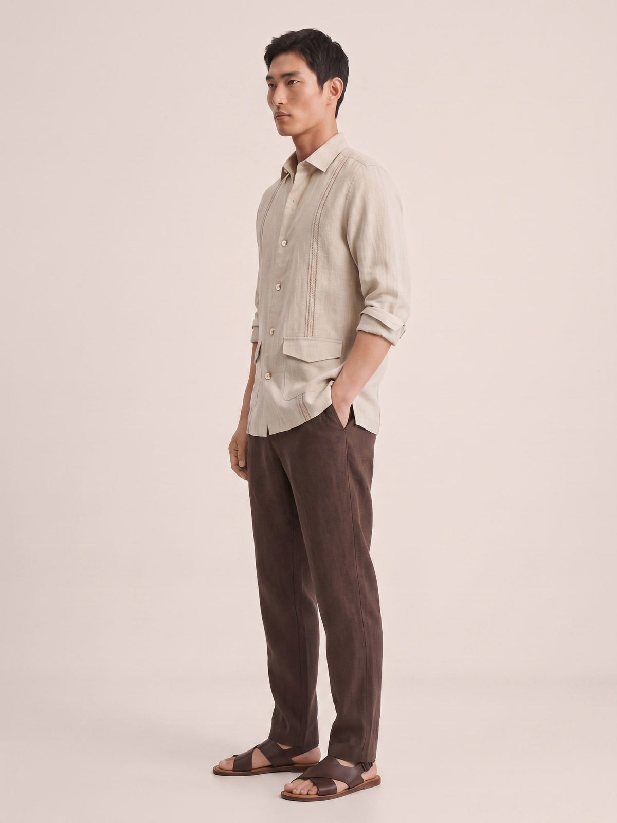 Beige 100% Pure Linen Signature Overshirt