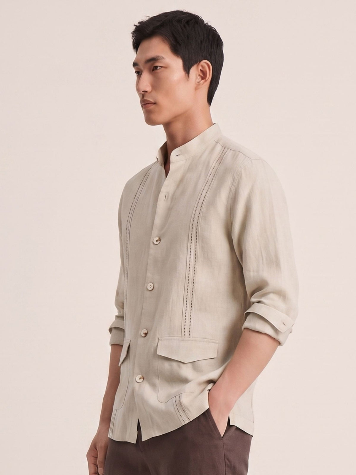 Beige 100% Pure Linen Signature Overshirt