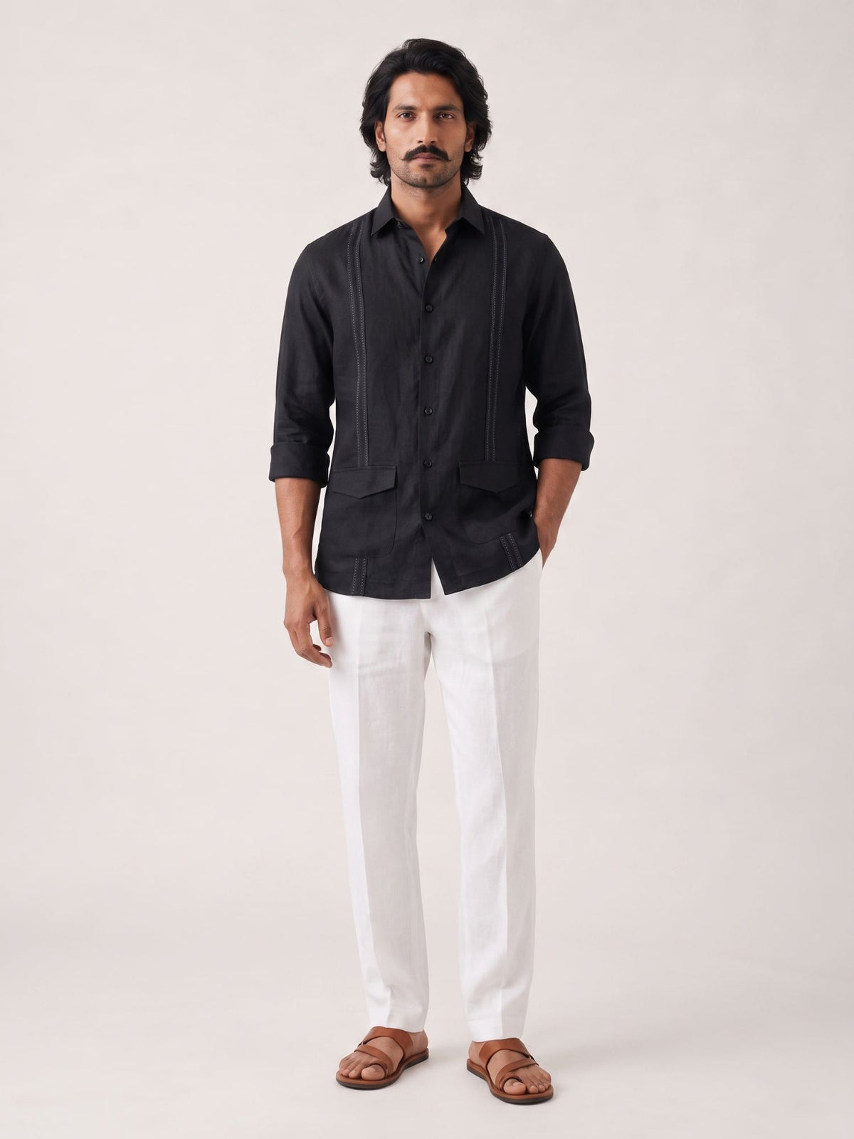 Black 100% Pure Linen Signature Overshirt