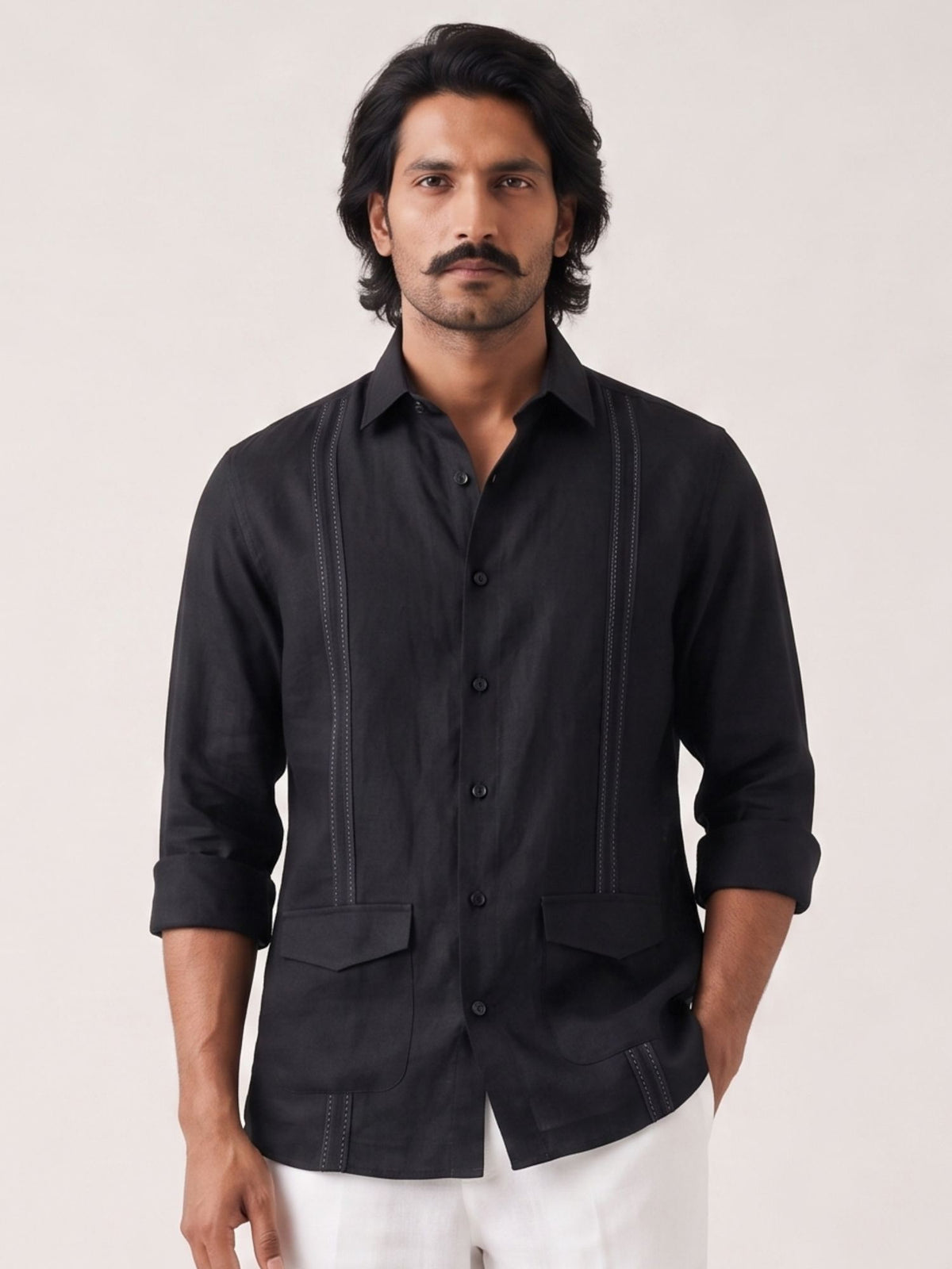 Black 100% Pure Linen Signature Overshirt