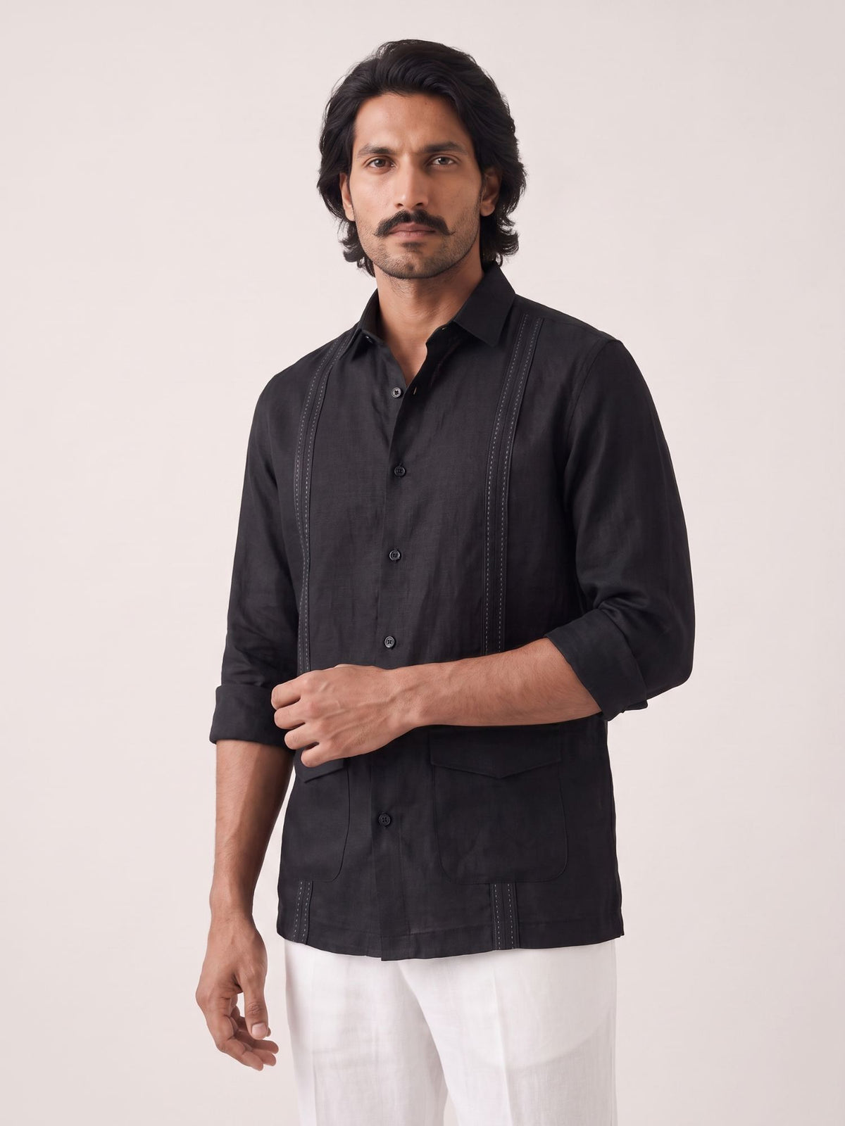 Black 100% Pure Linen Signature Overshirt