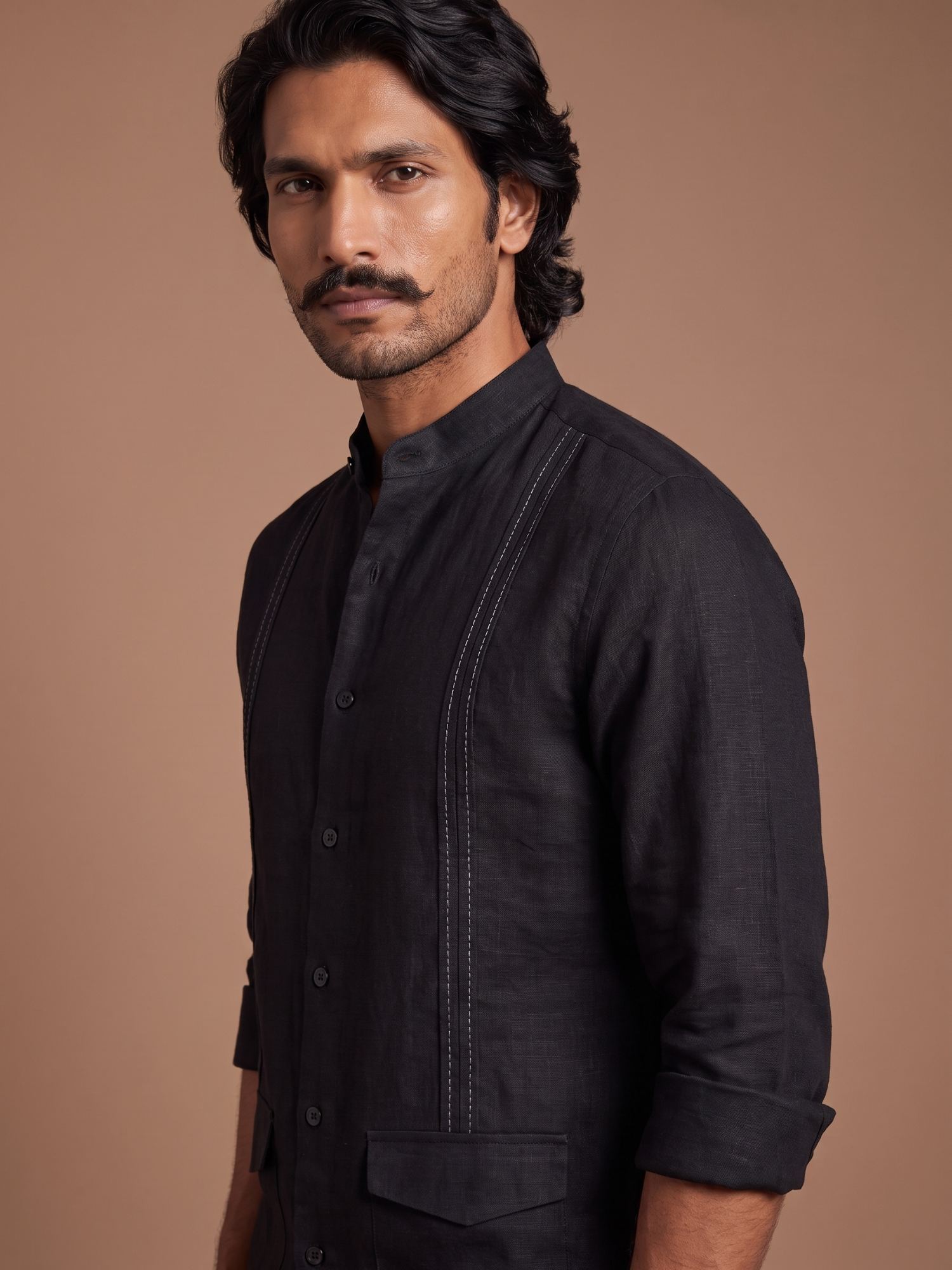 Black 100% Pure Linen Signature Overshirt